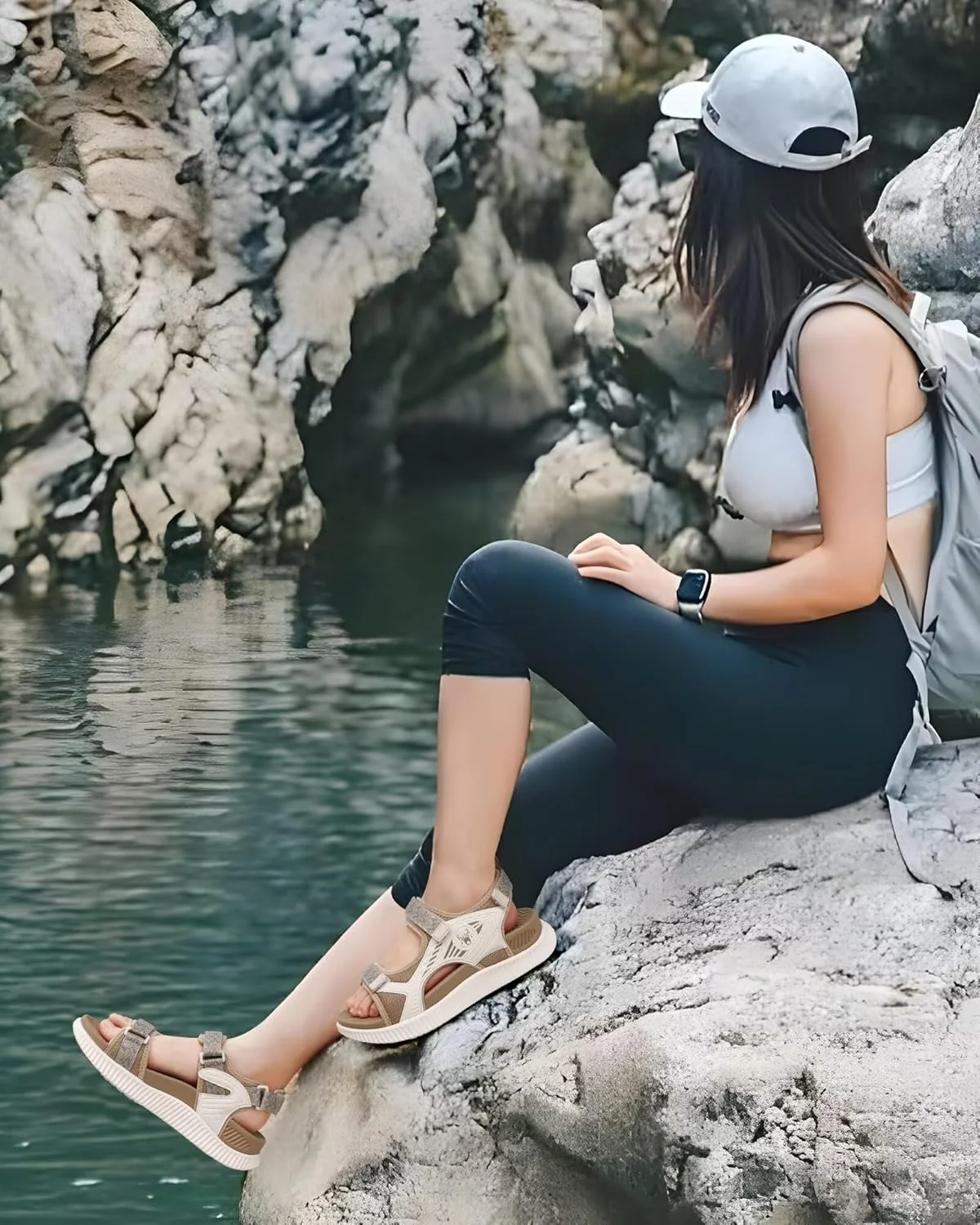 صندل های طبی زنانه KuaiLu، مناسب برای پیاده روی، راحت، دارای قوس حمایتی برای پلانتار فاسایتیس، مناسب برای سفر در تابستان، کفش های پلتفرم با بالشتک، ورزشی، ریکاوری، دارای بند قابل تنظیم، رنگ بژ، سایز 39