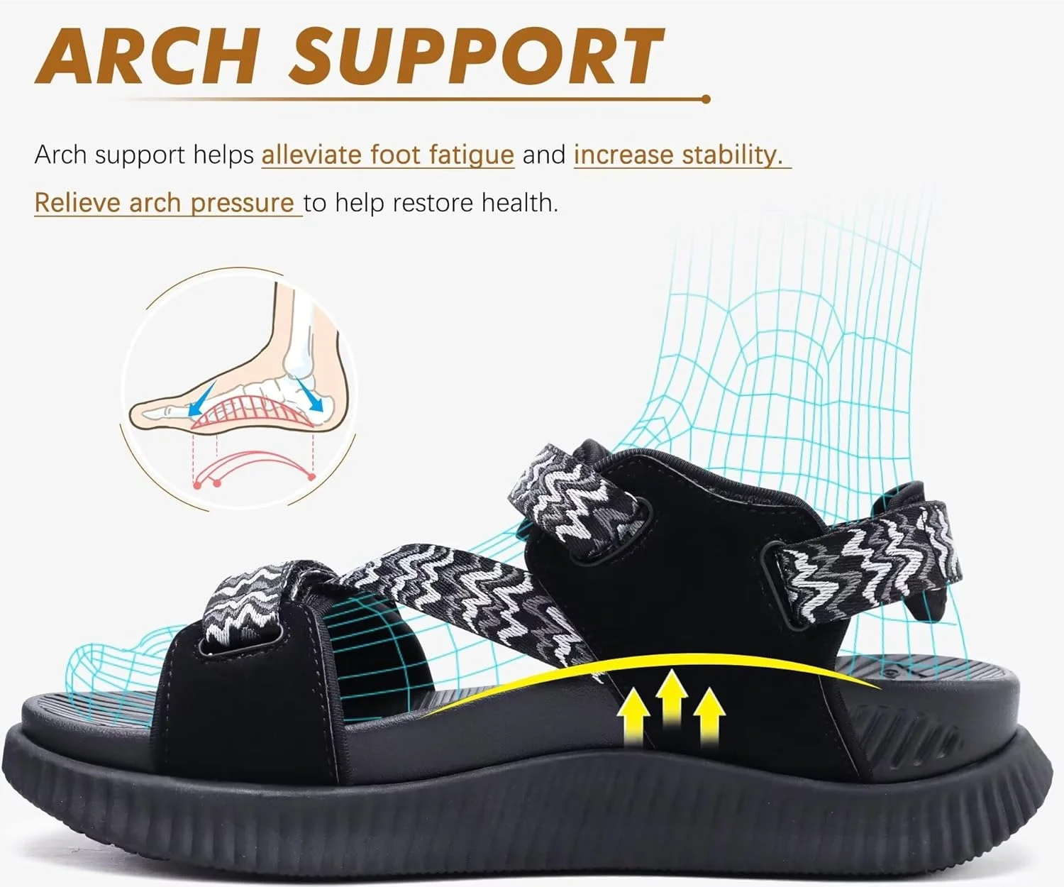 صندل طبی زنانه KuaiLu مناسب پیاده روی، دارای قوس حمایتی، مناسب پیاده روی، مناسب التهاب کف پا، ورزشی، ریکاوری، دارای بالشتک، مناسب سفر در تابستان، مناسب فضای باز، جلوباز، ضدآب، مشکی، سایز 41