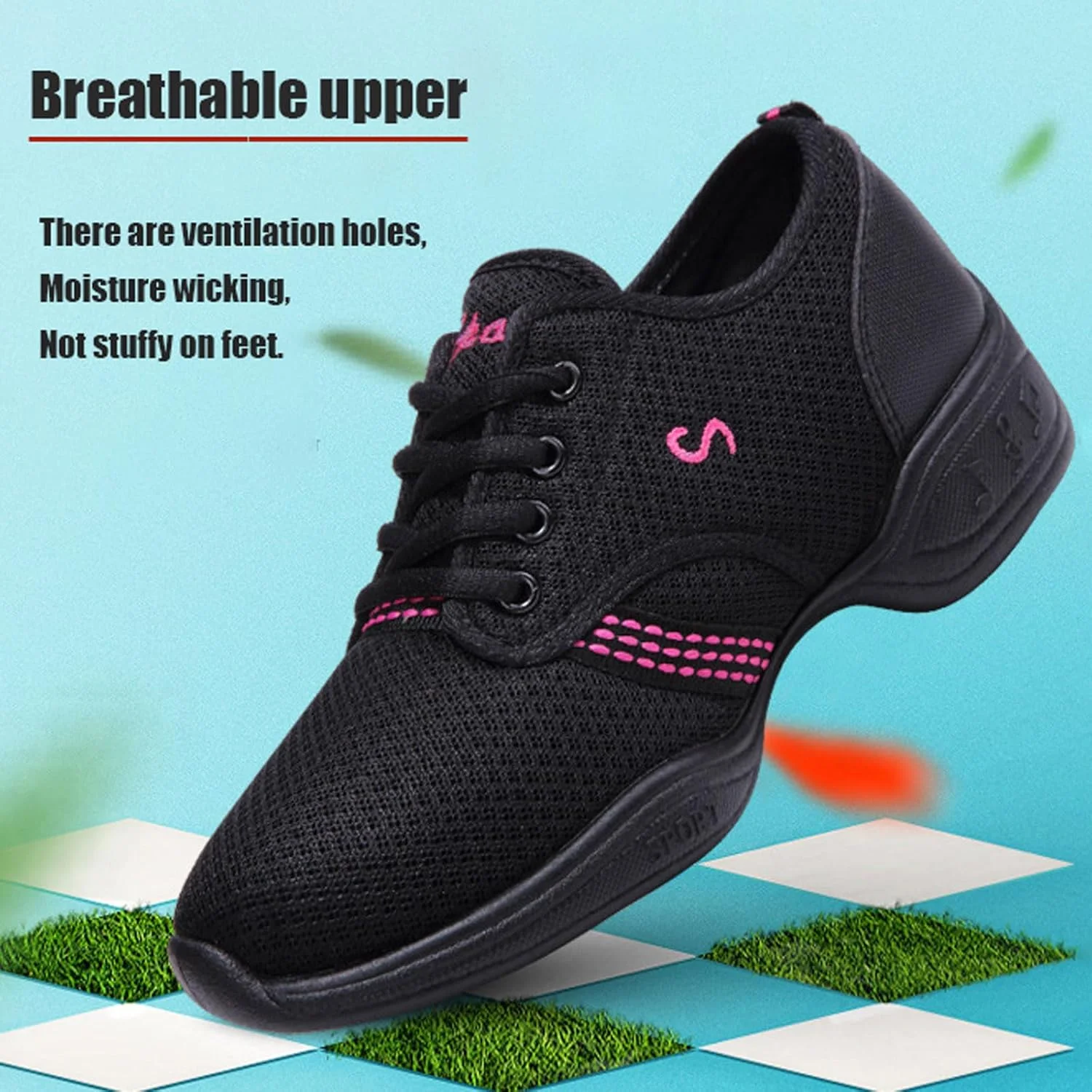 کفش رقص زنانه، کفش پیاده روی رقص، کفش توری زیره جدا زنانه، کفش ورزشی جاز هیپ هاپ، کفش ورزشی زیره جدا زنانه، تنفسی، جذب ضربه، برای رشته های مختلف