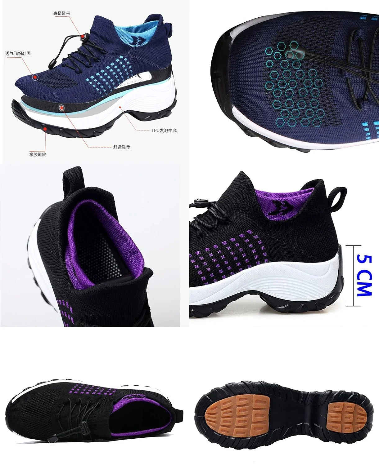 کفش زنانه طبی کشی بالشتکی، کفش کتانی جورابی توری تنفسی راحت Cloud Pro، کفش ورزشی لژدار ضد لغزش