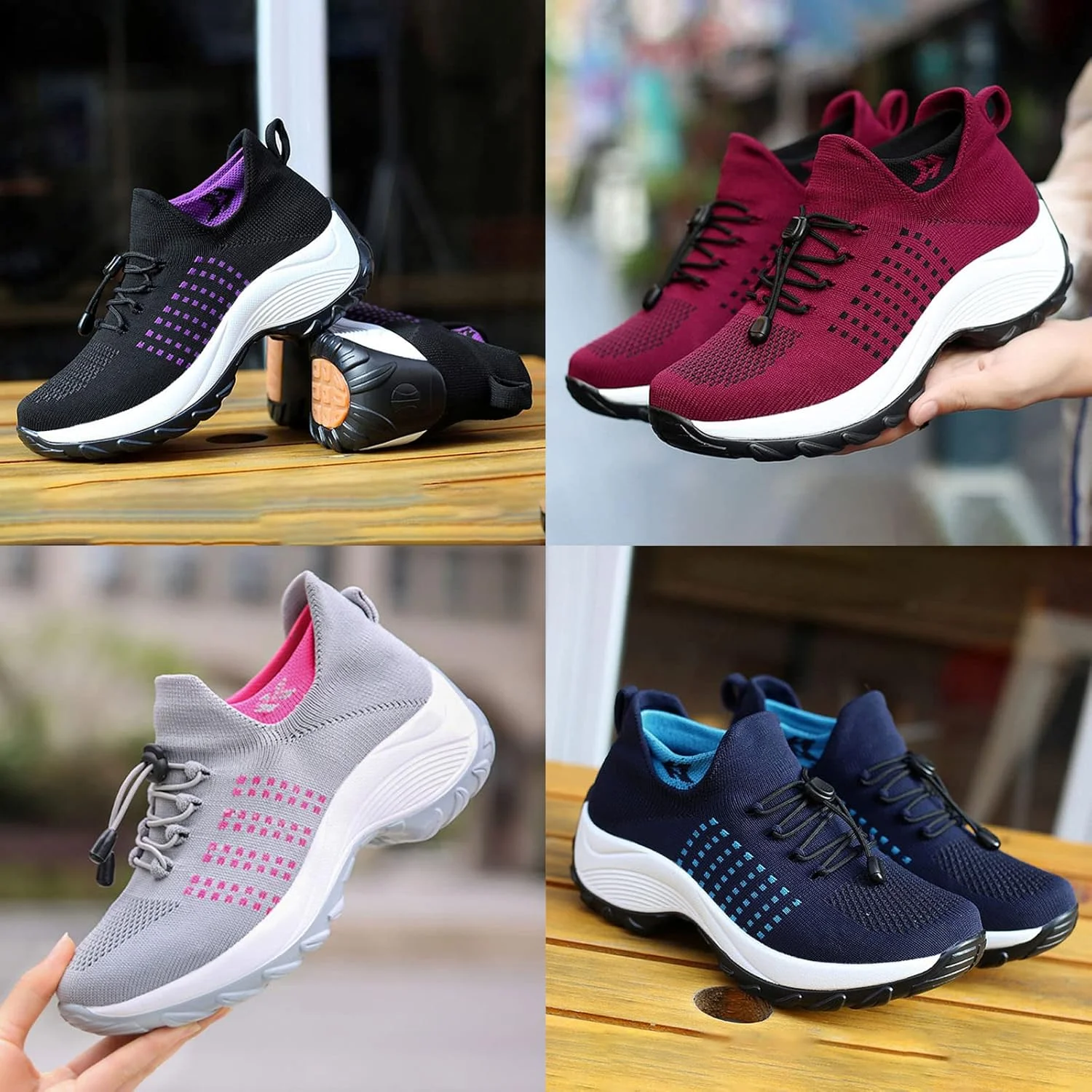کفش‌های ارتوپدی زنانه کشی با زیره نرم و راحت، تنفس‌پذیر، جورابی، کتانی‌های مد روز ضد لغزش با پاشنه لژدار مناسب دویدن
