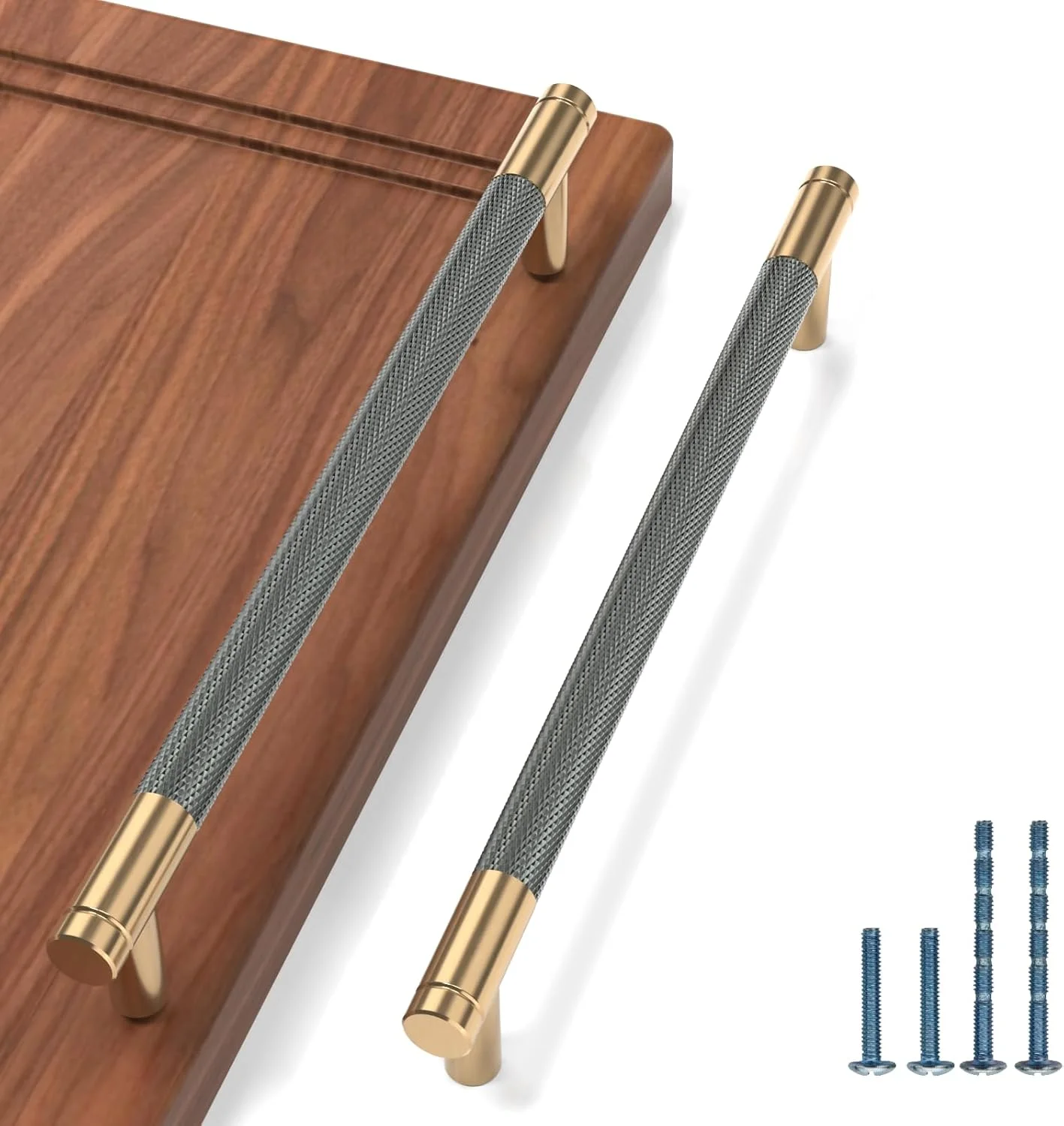 دستگیره کابینت طلایی 9BUILD، بسته 10 عددی، 192 میلی متر، دستگیره های خاکستری برای کابینت آشپزخانه، دستگیره های مبلمان آجدار، دستگیره آشپزخانه، دستگیره کشو، دستگیره درب، دستگیره کمد آشپزخانه