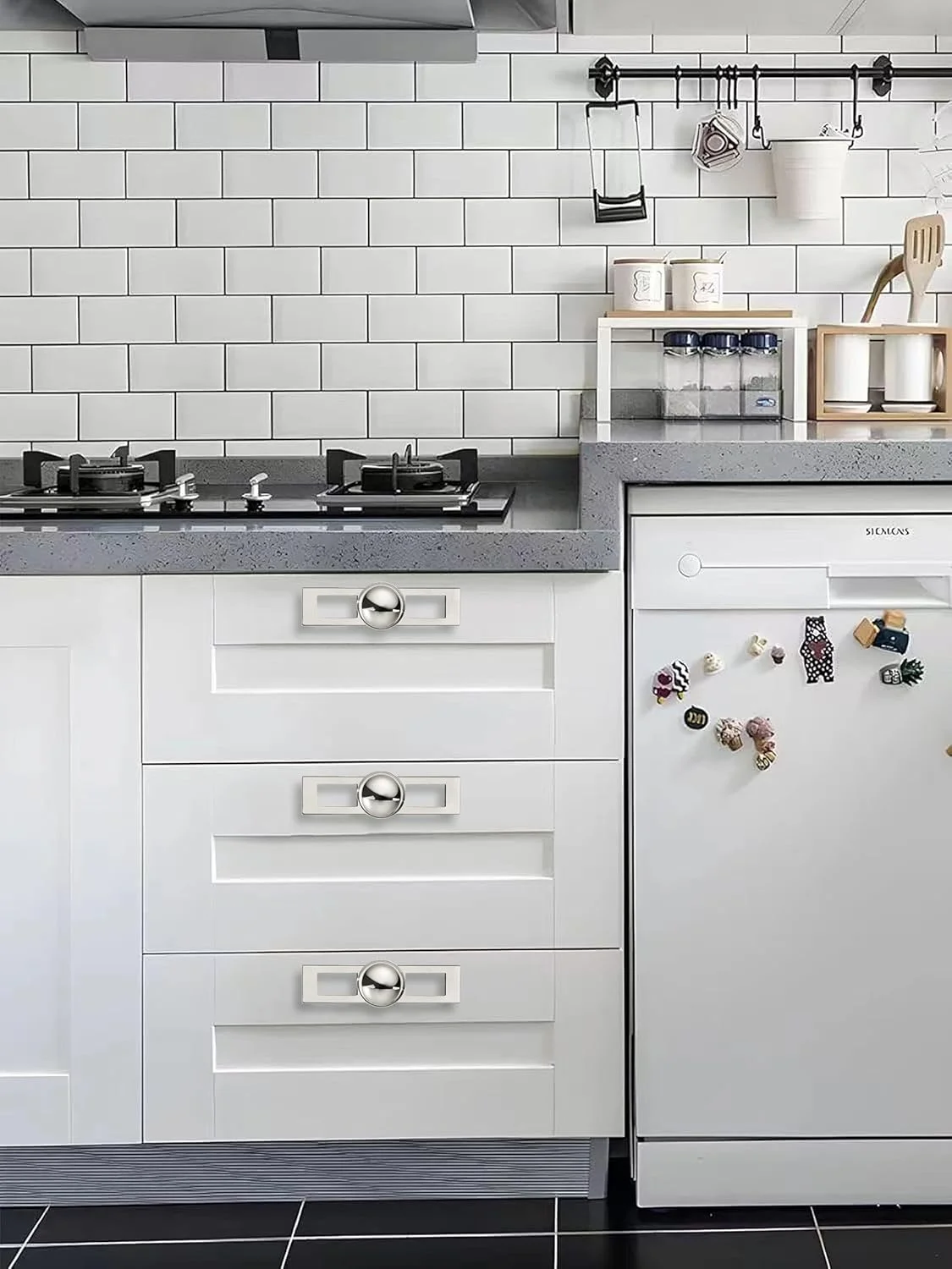 دستگیره کابینت نیکل براق Khtumeware، بسته 5 عددی، 1-1/4 اینچ، با صفحه پشتی و پایه، دستگیره های کابینت آشپزخانه و کشو از جنس زاماک