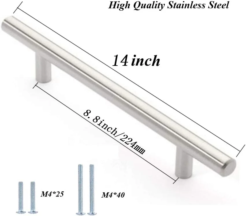 وانگ-دیتا بسته 30 عددی دستگیره کابینت آشپزخانه استیل ضد زنگ 12 میلی متری T شکل (طول کلی 35.5 سانتی متر، فاصله مرکز سوراخ ها 22.3 سانتی متر)