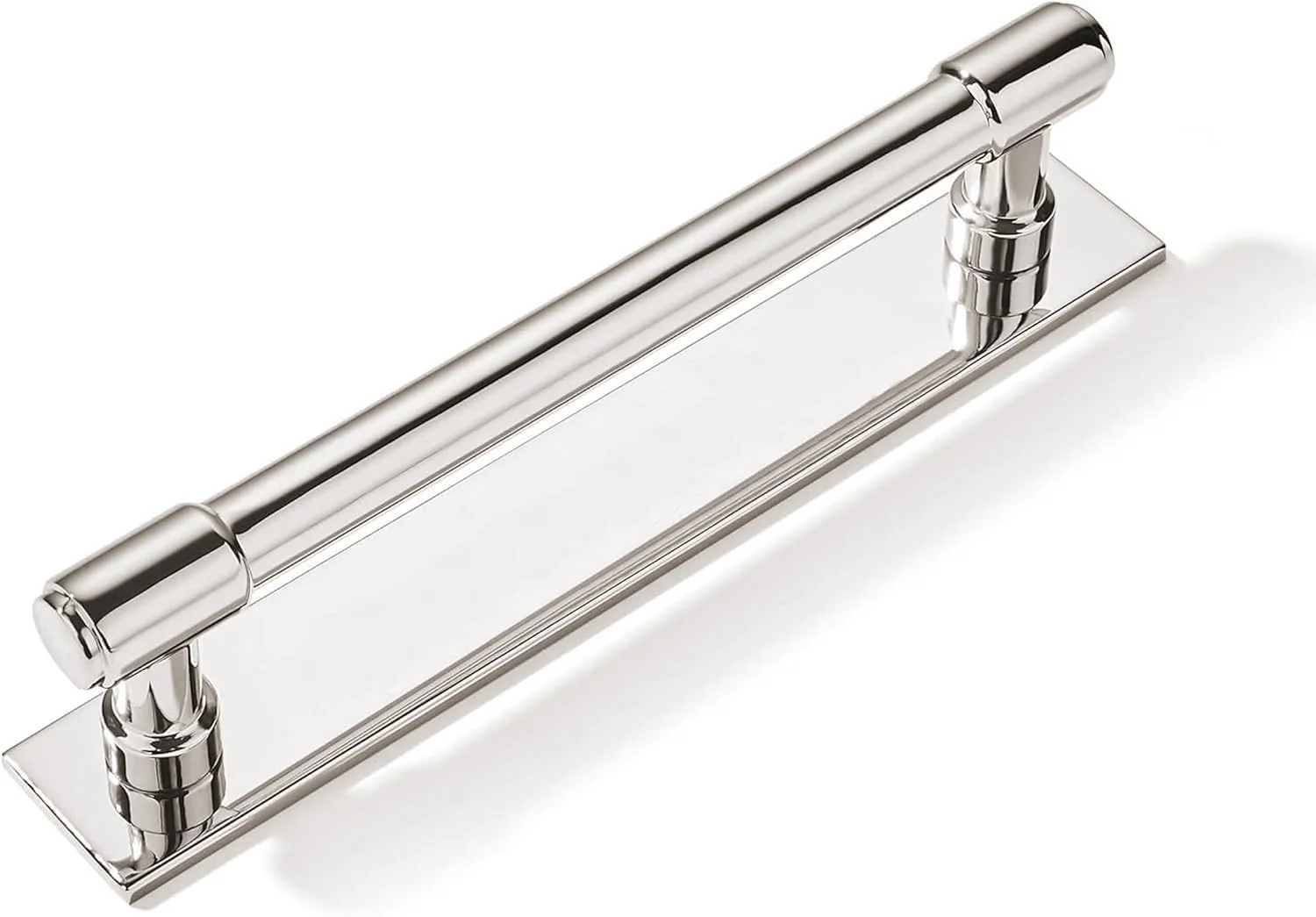 دستگیره کابینت نیکل براق با صفحه پشتی، بسته 5 عددی، 128 میلی متر (5 اینچ) فاصله مرکز تا مرکز، دستگیره های جامد آشپزخانه، دستگیره کشو، سخت افزار کابینت