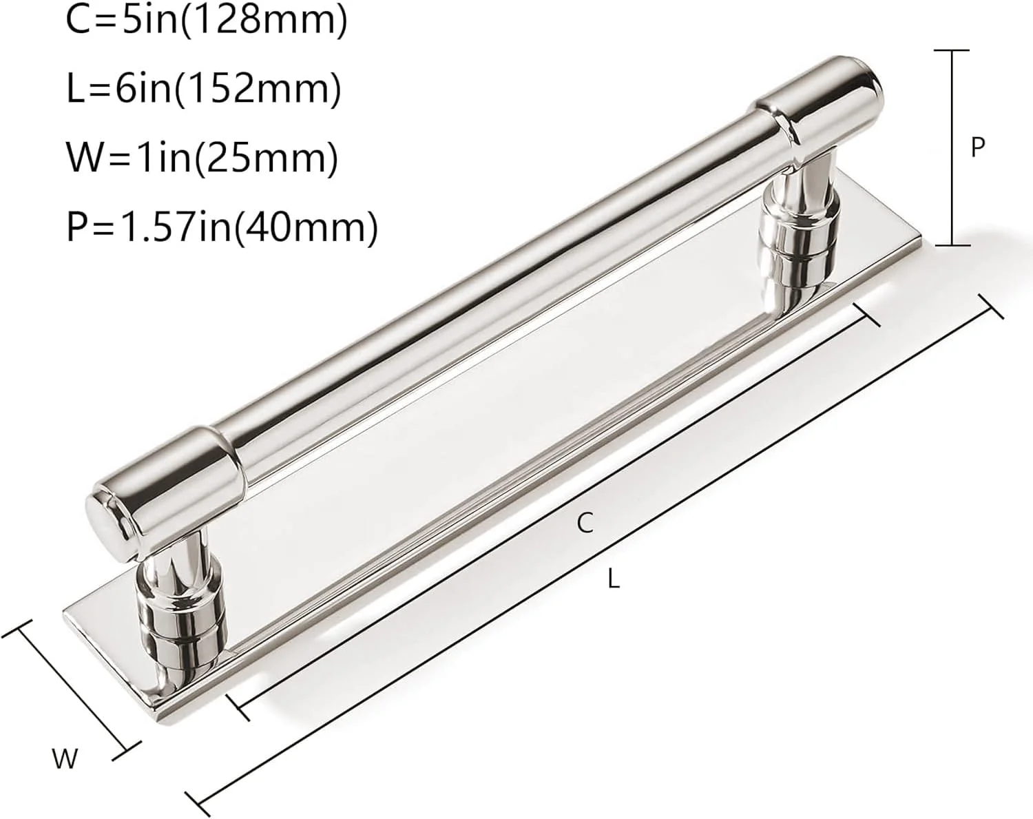 دستگیره کابینت نیکل براق با صفحه پشتی، بسته 5 عددی، 128 میلی متر (5 اینچ) فاصله مرکز تا مرکز، دستگیره های جامد آشپزخانه، دستگیره کشو، سخت افزار کابینت
