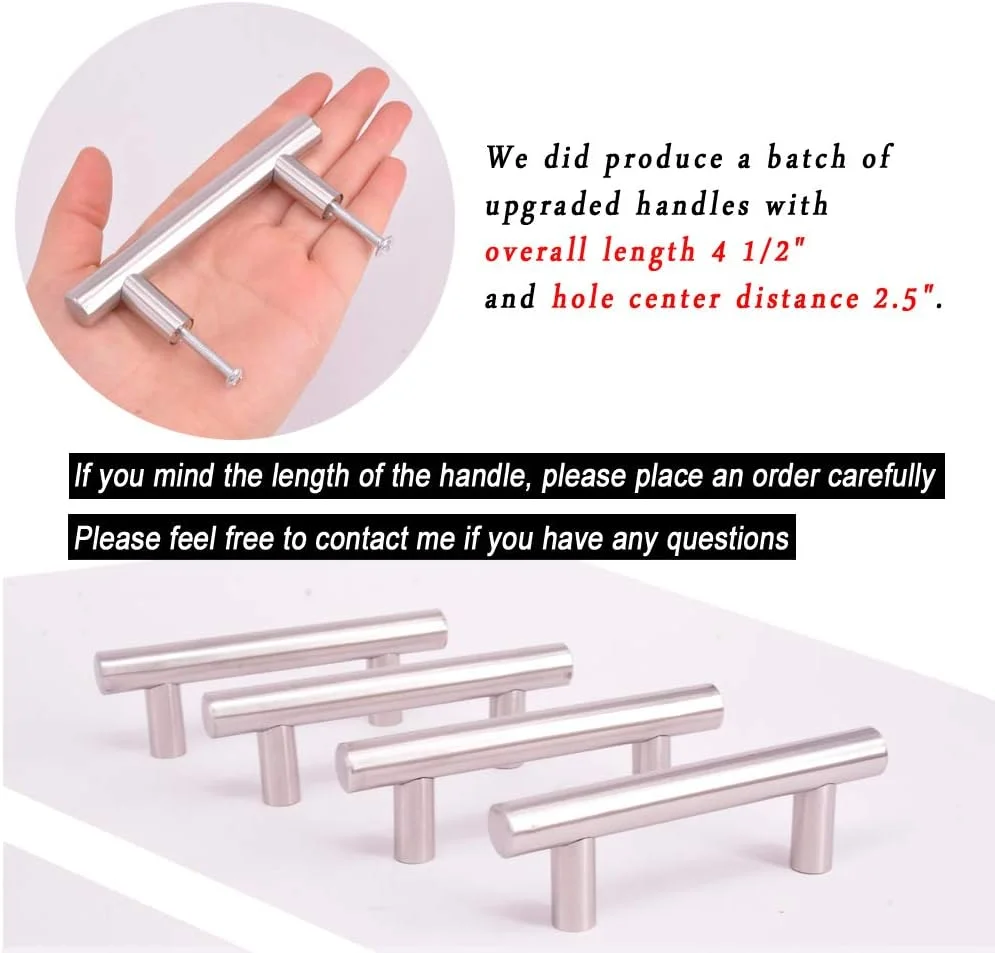 دستگیره کابینت آشپزخانه استیل ضد زنگ Wang-Date بسته 30 عددی، مدل T Bar (طول کلی 4 اینچ، فاصله مرکز سوراخ 2.5 اینچ)