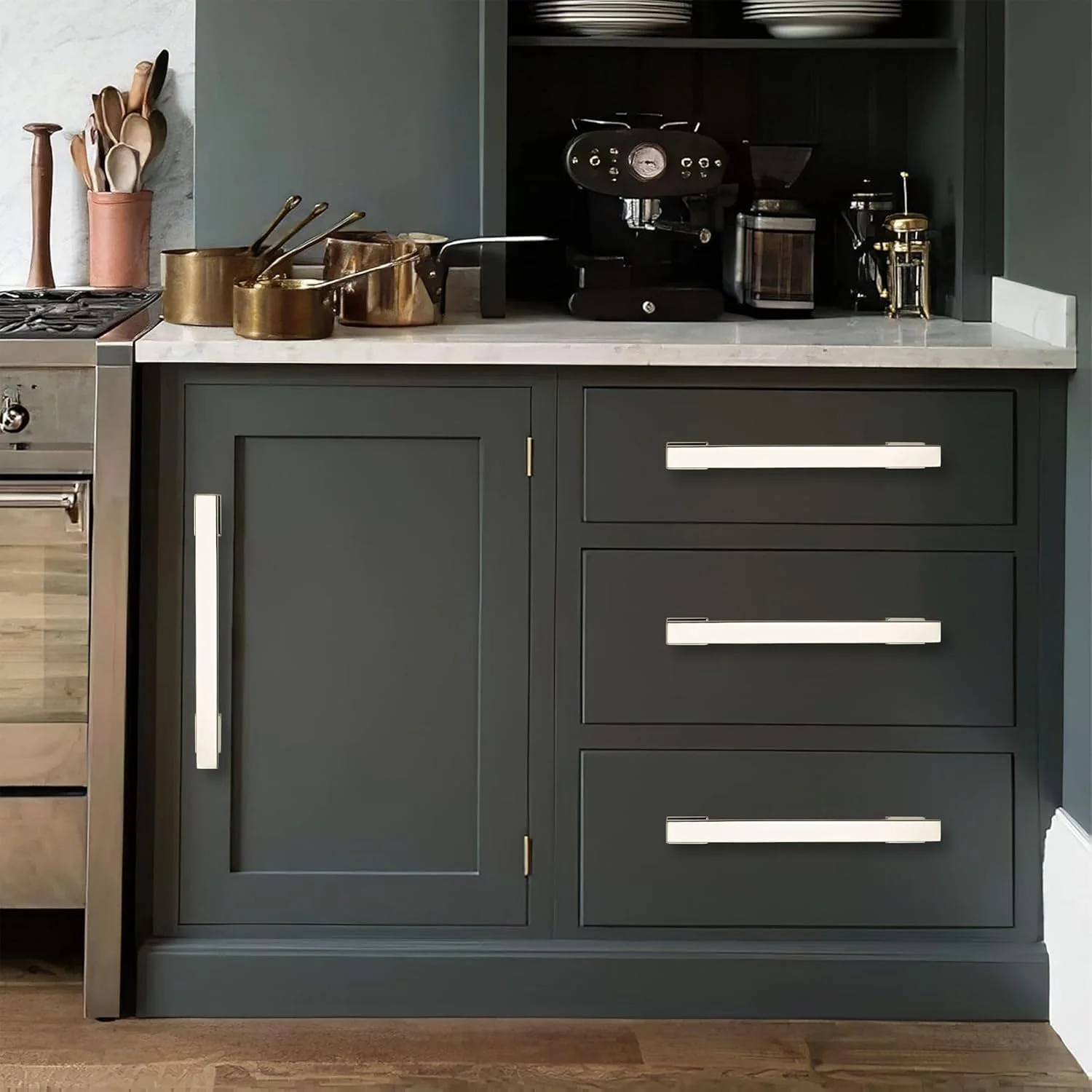 دستگیره کابینت آشپزخانه Khtumeware، نیکل براق، فاصله مرکز تا مرکز 5 اینچ، بسته 10 عددی، دستگیره های کشو، سخت افزار کابینت آشپزخانه