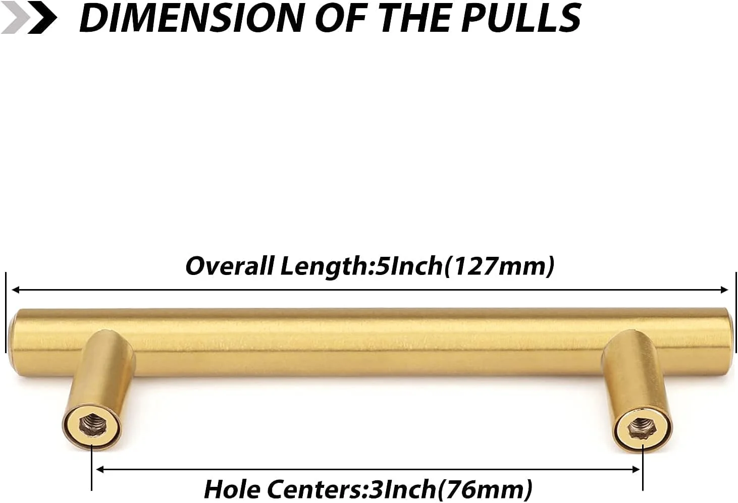 گلدن وارم 25 عدد دستگیره میله ای T شکل درب کابینت آشپزخانه مدرن استیل طلایی، سخت افزار مبلمان برنجی برس خورده، مرکز سوراخ 3 اینچی مدل LS201GD76-25Units