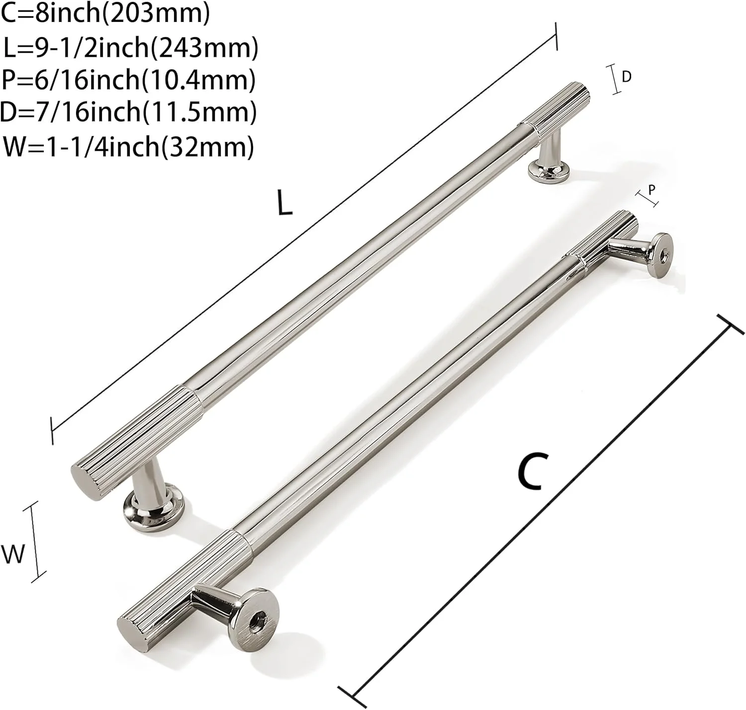 دستگیره کابینت نیکل براق ختوم ور، فاصله سوراخ 8 اینچ، بسته 10 عددی، دستگیره های کشو آشپزخانه سنگین و بادوام، مناسب برای کمد لباس، کابینت، درب کابینت، سخت افزار