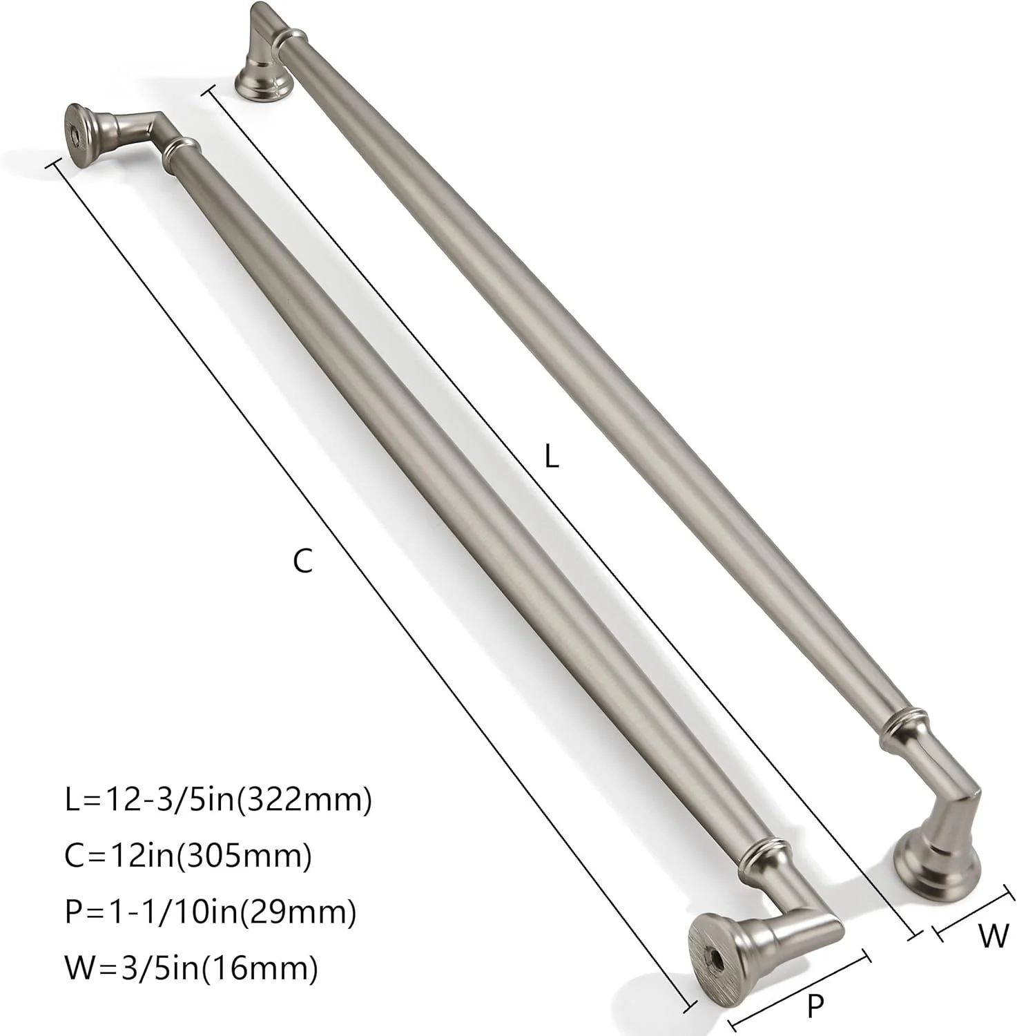 دستگیره کابینت ZAUYX، بسته 2 عددی، 12 اینچی، نیکل برس خورده، دستگیره های سنگین و بادوام برای کابینت آشپزخانه، روشویی و کابینت حمام