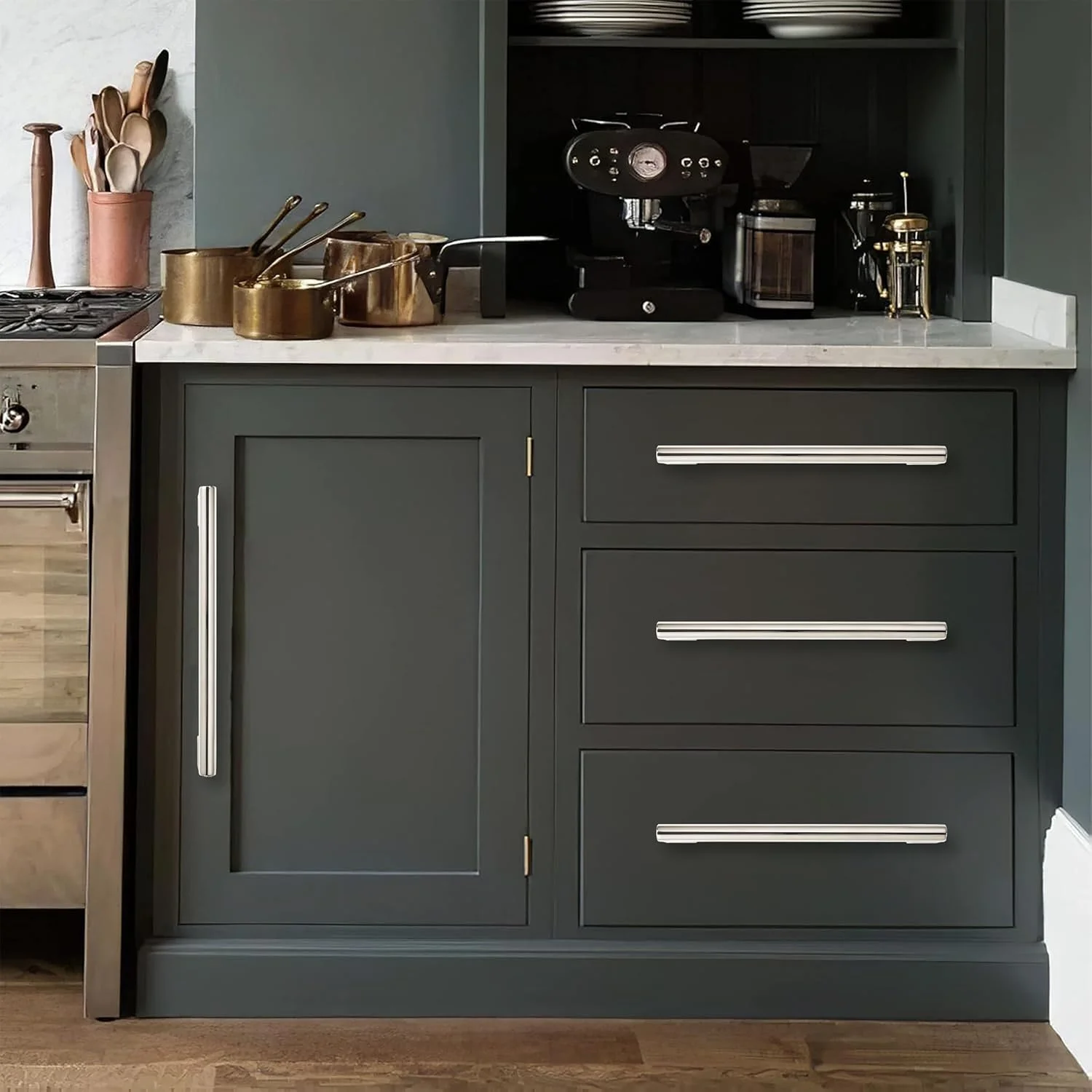 دستگیره کابینت نیکل پولیش شده khtumeware، مرکز سوراخ 10 اینچ، بسته 6 عددی، دستگیره کشوی آشپزخانه سنگین و بادوام، سخت افزار برای حمام، کشو، کابینت، درب کابینت