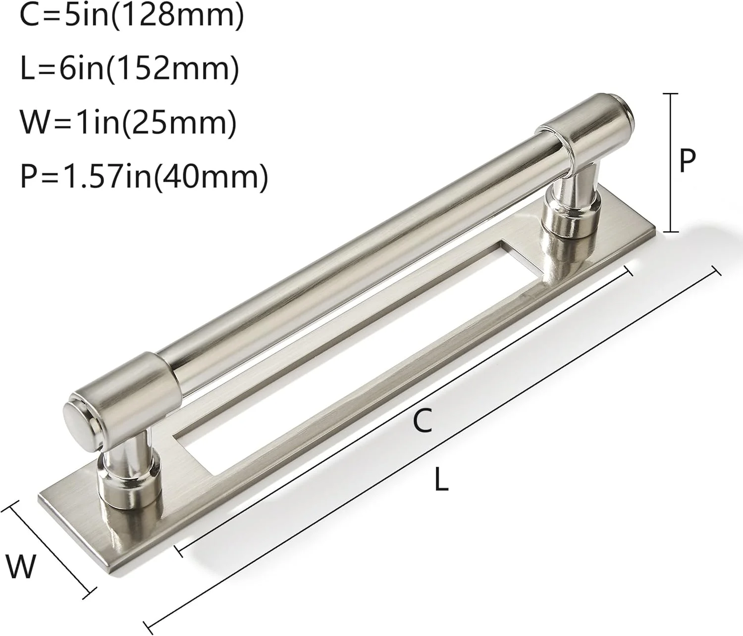 دستگیره کابینت کشو ختوم ور، بسته 5 عددی، 5 اینچی (128 میلی متر) فاصله مرکز تا مرکز، نیکل برس خورده با صفحه پشتی و پایه، دستگیره های سخت افزاری کابینت آشپزخانه