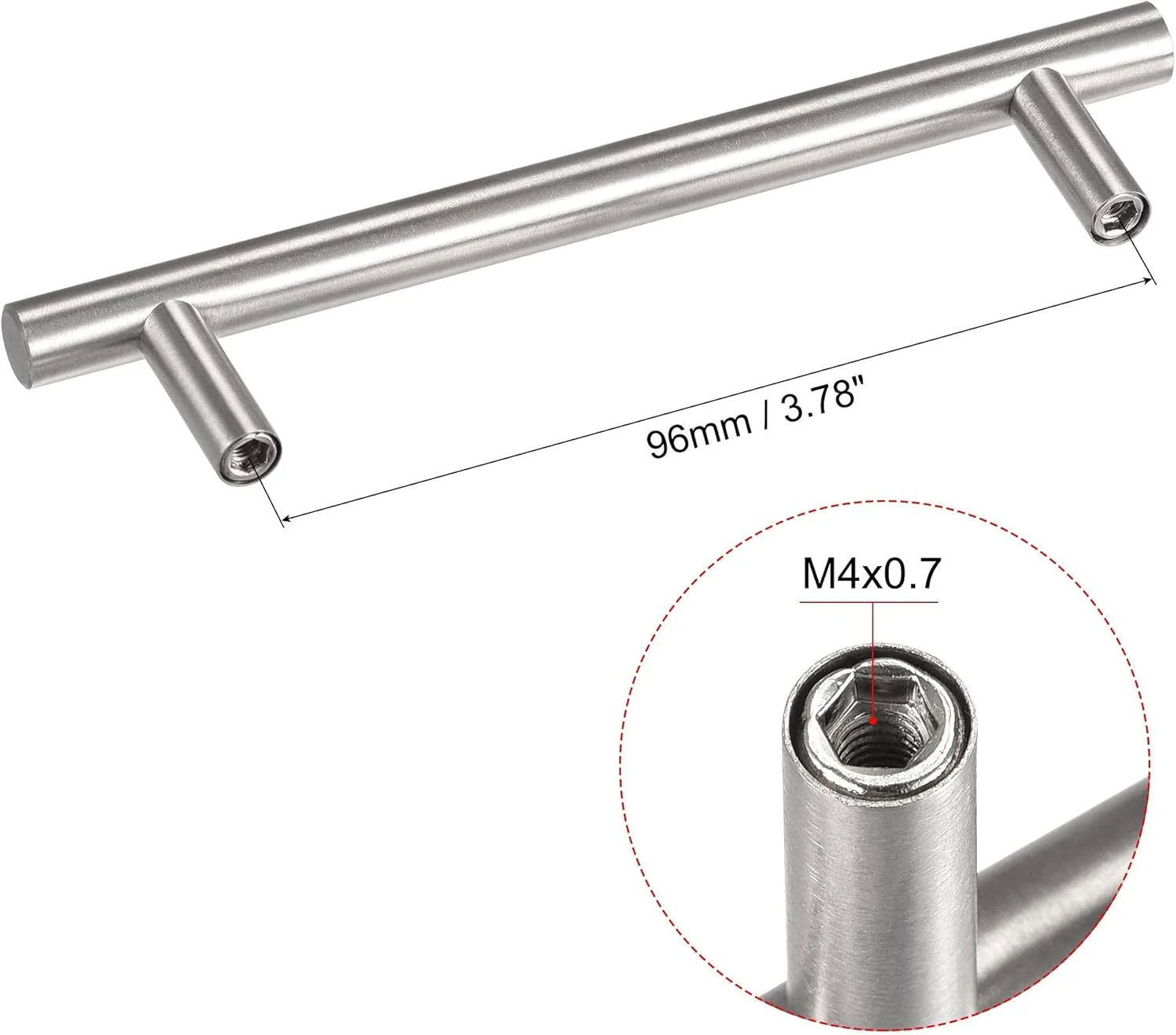 دستگیره تی بار سورسینگ مپ، طول 150 میلی متر، قطر 10 میلی متر، دستگیره کابینت استیل ضد زنگ، فاصله مرکز سوراخ 96 میلی متر