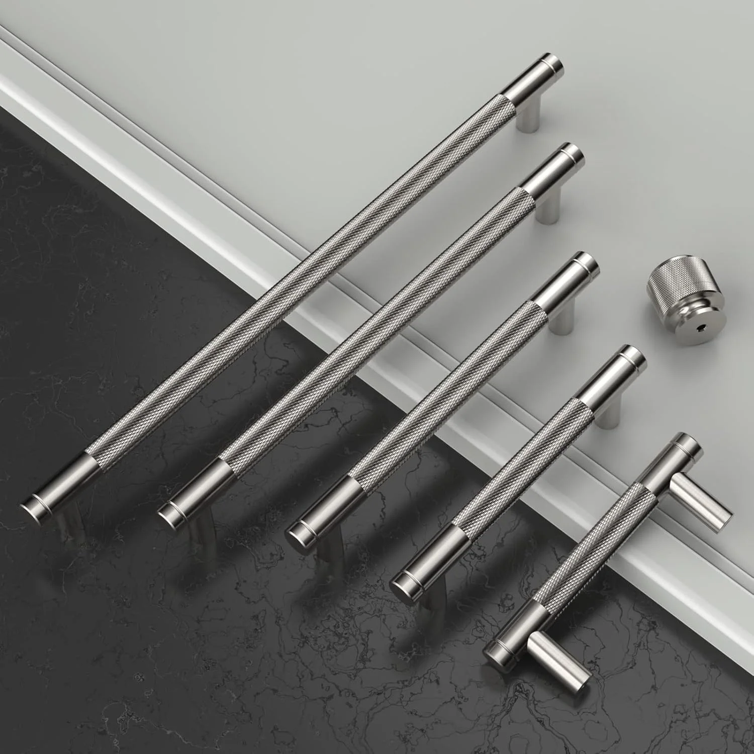 دستگیره کابینت آجدار نیکل ساتن برس خورده Amerdeco بسته 10 عددی، فاصله مرکز تا مرکز 10 اینچ، مناسب برای کشو، کمد، کابینت و جالباسی مدل ZH0031