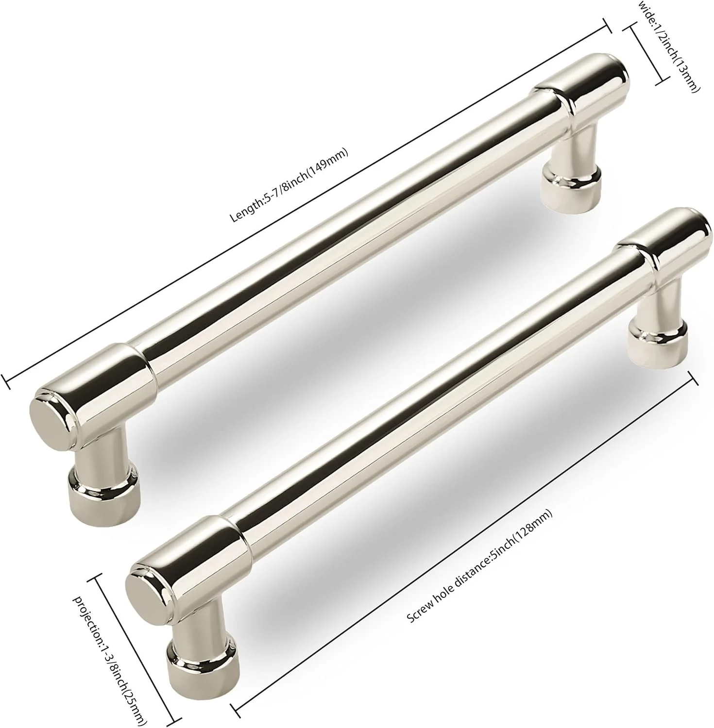 دستگیره کابینت نیکل براق CABDM، بسته 10 عددی، 5 اینچ (128 میلی متر) فاصله مرکز سوراخ، سخت افزار آشپزخانه برای کابینت و کشو