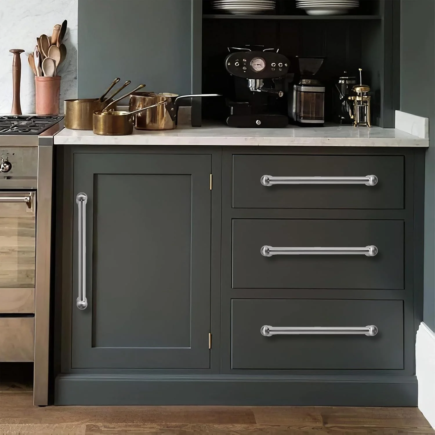 دستگیره کابینت نیکل ساتن برس خورده Khtumeware، بسته 10 عددی، مرکز سوراخ 6 اینچی، دستگیره های بادوام و محکم برای کابینت ها، کمدها، آشپزخانه و حمام