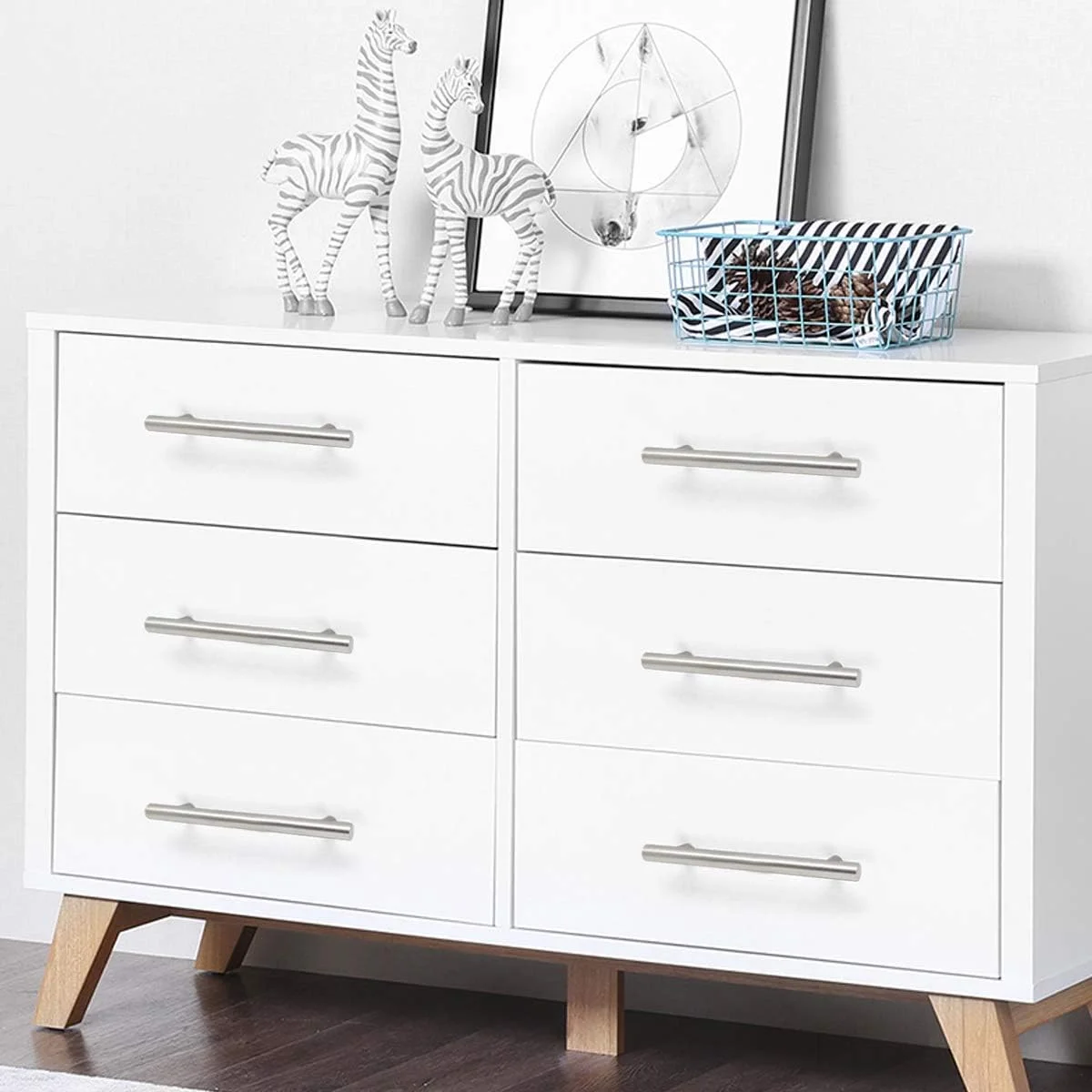 دستگیره درب کابینت آشپزخانه پروبریكو، نیکل برس خورده - 5 عددی، دستگیره کشو مبلمان کابینت استیل ضد زنگ 96 میلی متری