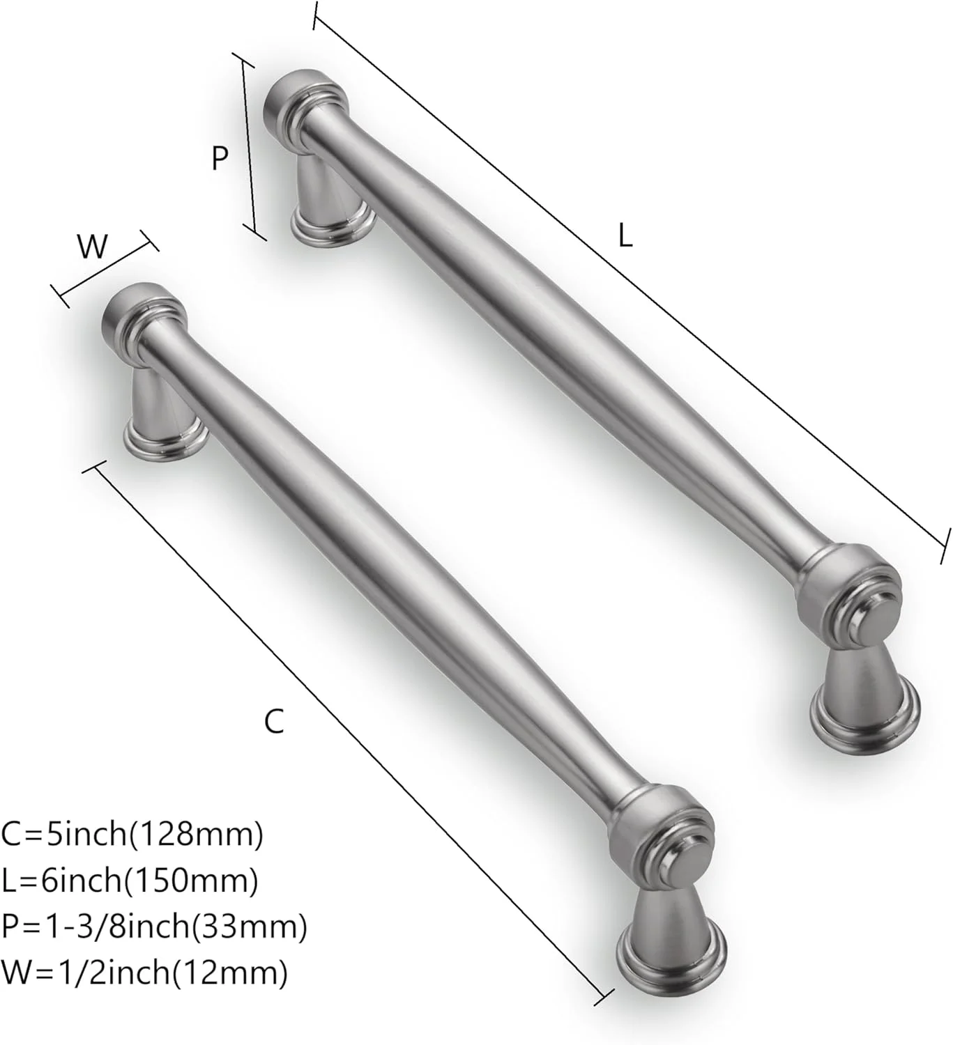 ZAUYX بسته 10 عددی دستگیره کابینت 5 اینچی با روکش نیکل ساتن برس خورده، سخت افزار کابینت آشپزخانه، دستگیره برای کابینت، دستگیره کمد، دستگیره کشو