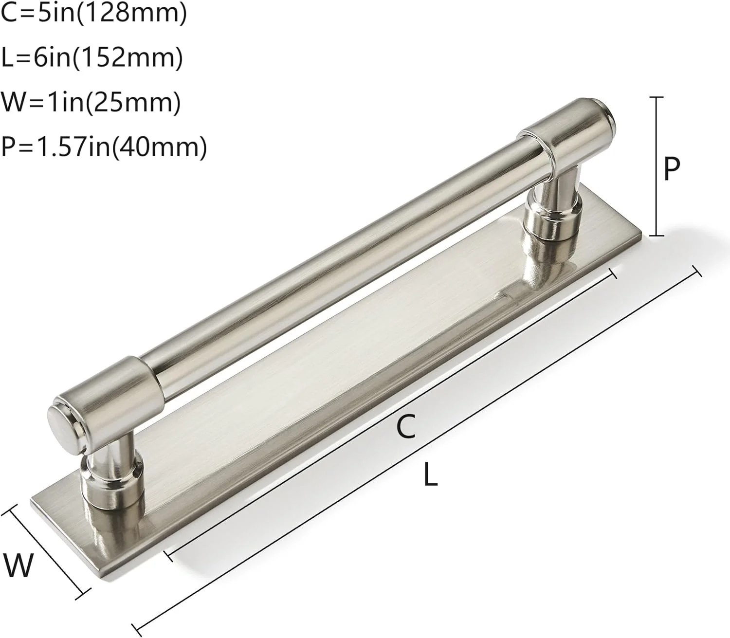 دستگیره کابینت Khtumeware، بسته 5 عددی، 5 اینچی (128 میلی متر) فاصله مرکز تا مرکز، نیکل برس خورده، با صفحه پشتی و پایه، دستگیره های جامد رویه کابینت آشپزخانه، سخت افزار کابینت