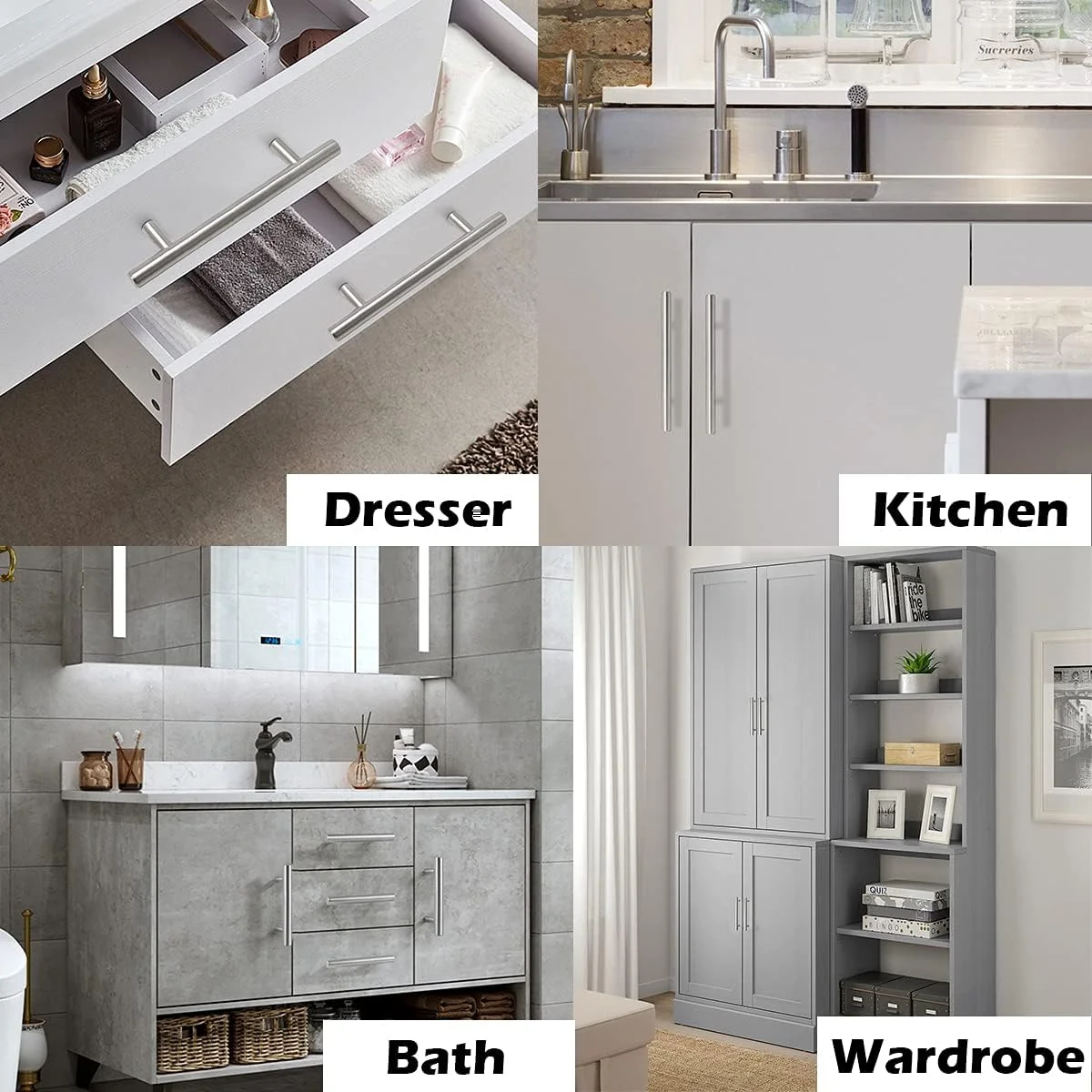 گوبریكو، دستگیره کابینت نیکل برس خورده، مدل اروپایی T میله ای، دستگیره کشو کمد ساتن نیکل - 3 اینچ فاصله مرکز سوراخ، بسته 50 عددی