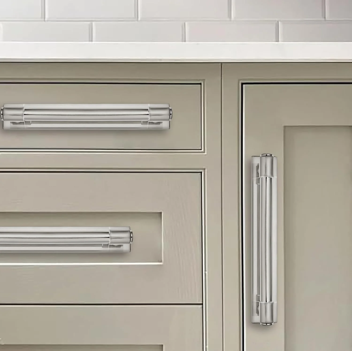 دستگیره کابینت Khtumeware، بسته 5 عددی، 5 اینچی (128 میلی متر) فاصله مرکز تا مرکز، نیکل برس خورده، با صفحه پشتی و پایه، دستگیره های جامد رویه کابینت آشپزخانه، سخت افزار کابینت