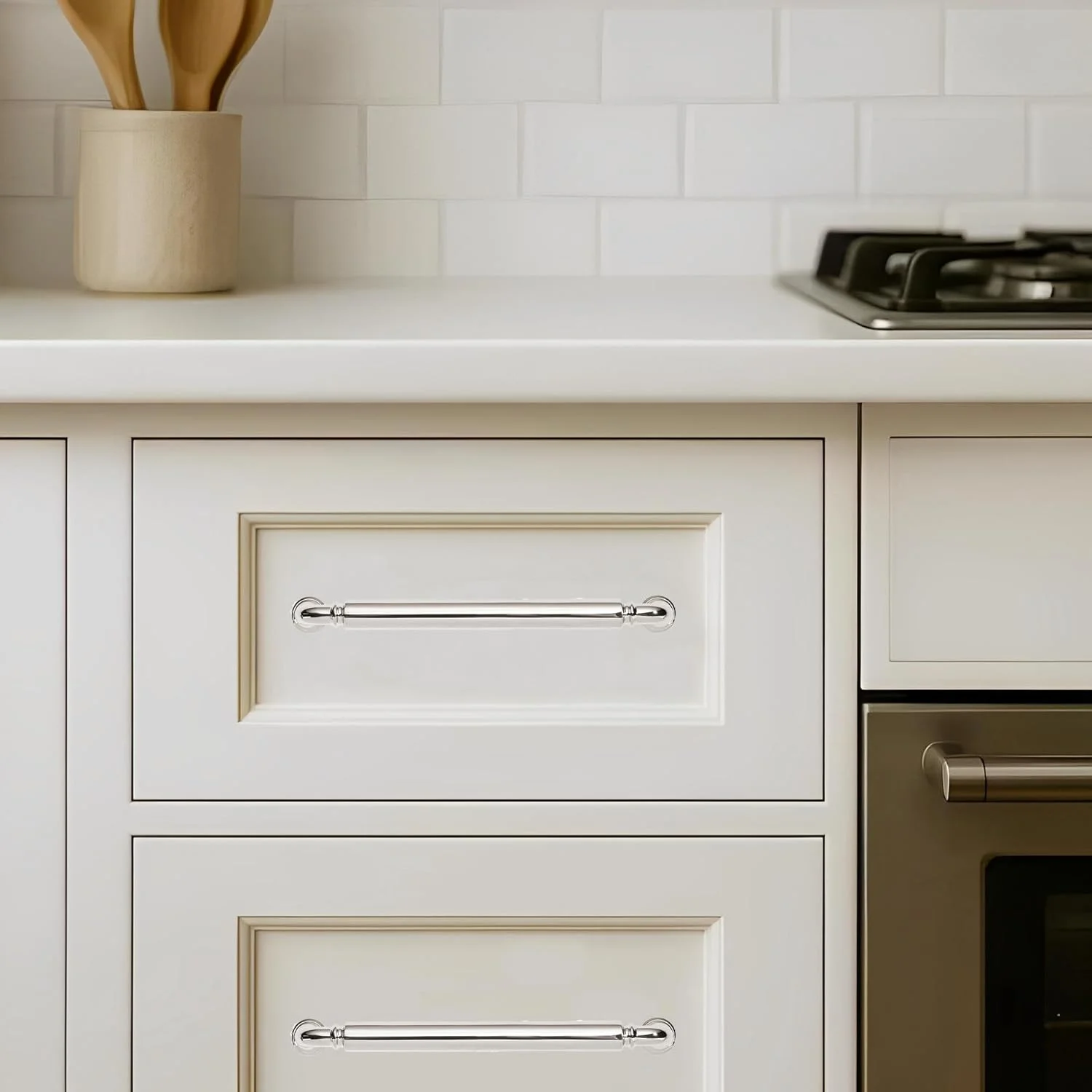 دستگیره کابینت ۱۰ عددی نیکل براق khtumeware، مقاوم و بادوام، مرکز سوراخ ۵ اینچ (۱۲۸ میلی متر)، مناسب برای کابینت آشپزخانه، حمام و کمد