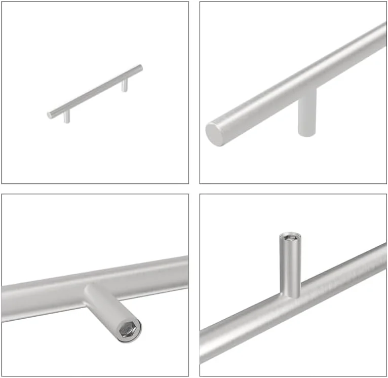 دستگیره کابینت استیل T شکل، طول 12 سانتی متر، بیرون زدگی 2.5 سانتی متر، سبک مدرن، نقره ای، ست 2 عددی