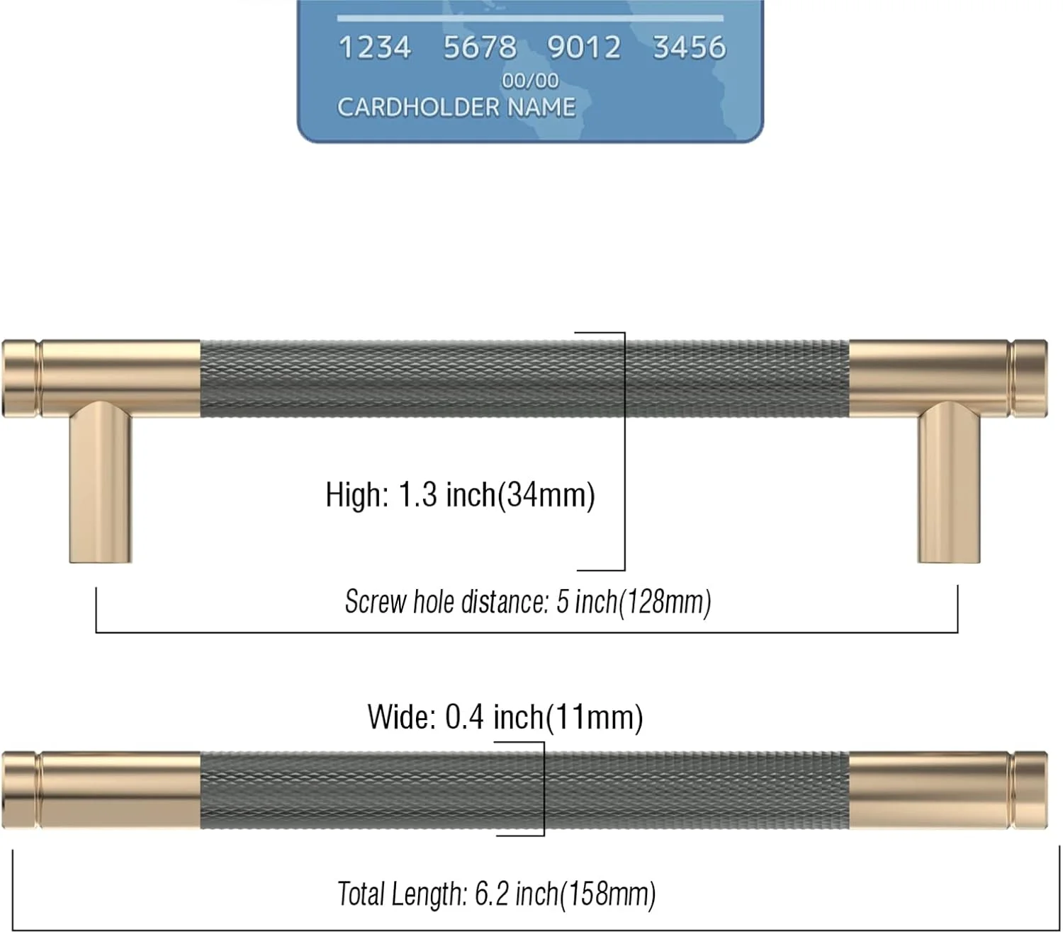 دستگیره کابینت آجدار 9BUILD بسته 10 عددی، 5 اینچی، خاکستری، دستگیره های طلایی برس خورده برای کابینت آشپزخانه، دستگیره های برنجی تی بار برای کشو