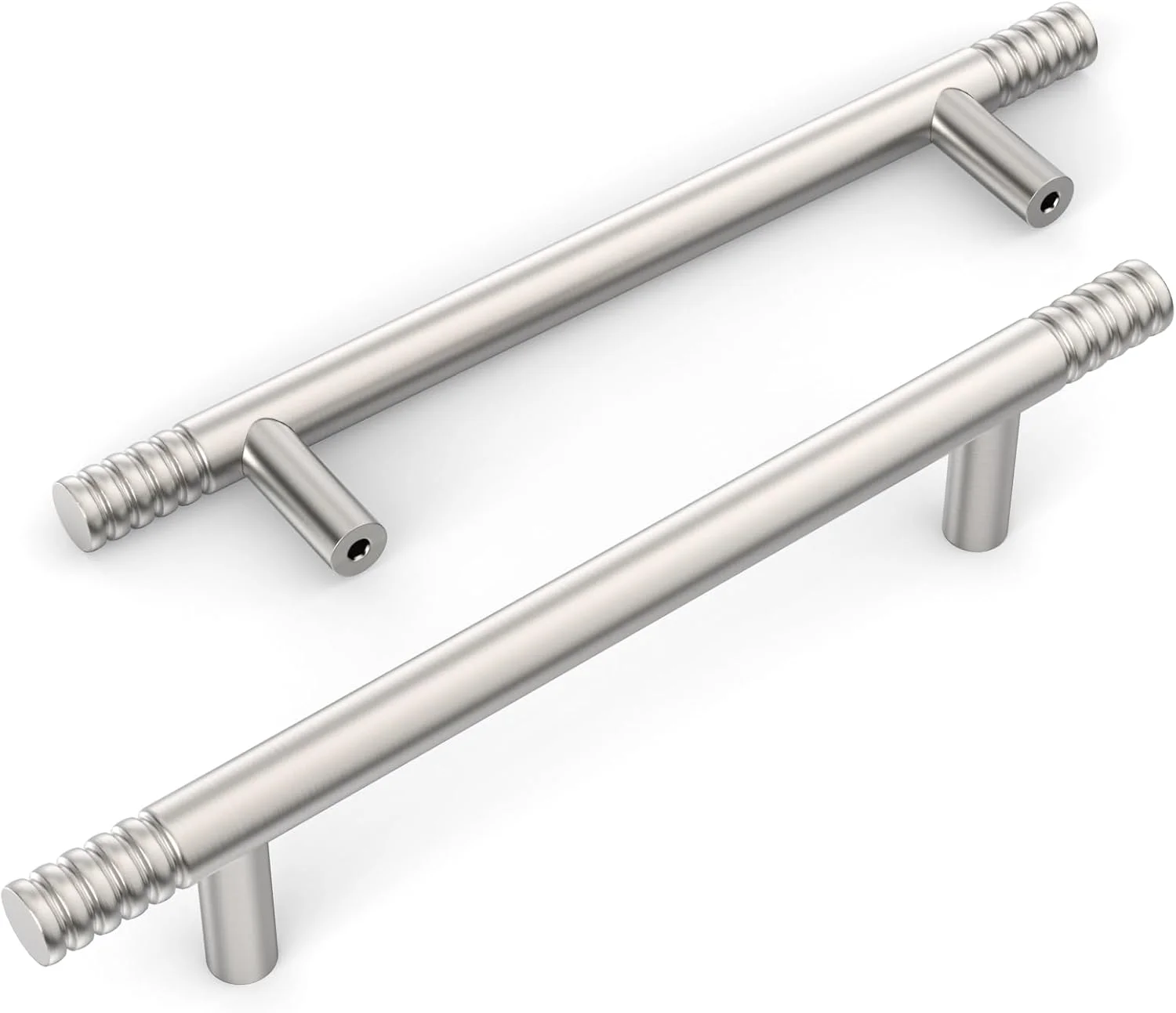 دستگیره کابینت Amerdeco، بسته 10 عددی، نیکل ساتن برس خورده، توپر، 5 اینچ (128 میلی متر) فاصله سوراخ ها، سخت افزار دستگیره کابینت آشپزخانه، دستگیره مدل ZH0070