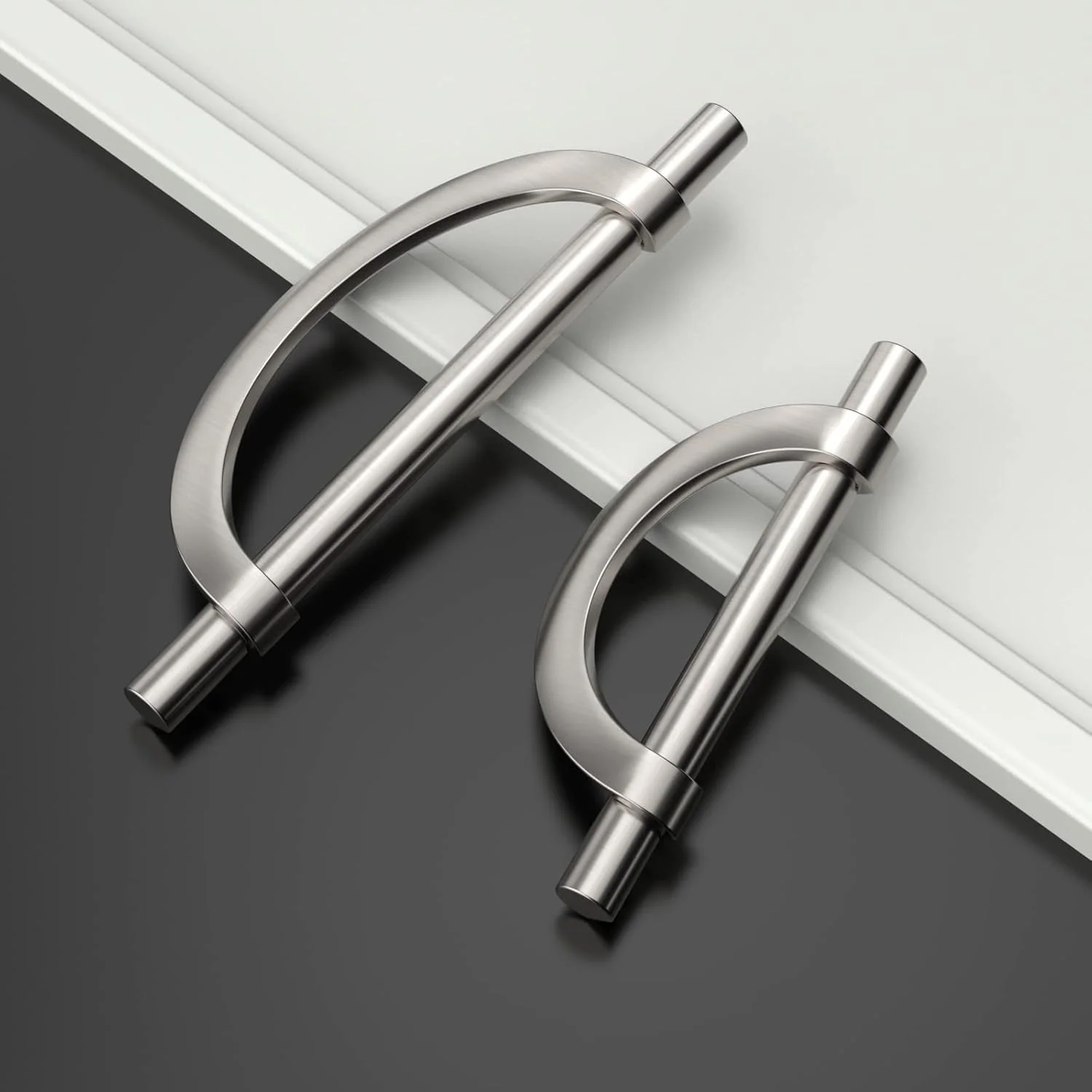 دستگیره کابینت Amerdeco، بسته 10 عددی، نیکل ساتن برس خورده، فاصله مرکز سوراخ 5 اینچ (128 میلی متر)، دستگیره های سخت افزاری کابینت آشپزخانه، دستگیره کابینت، دستگیره کشو