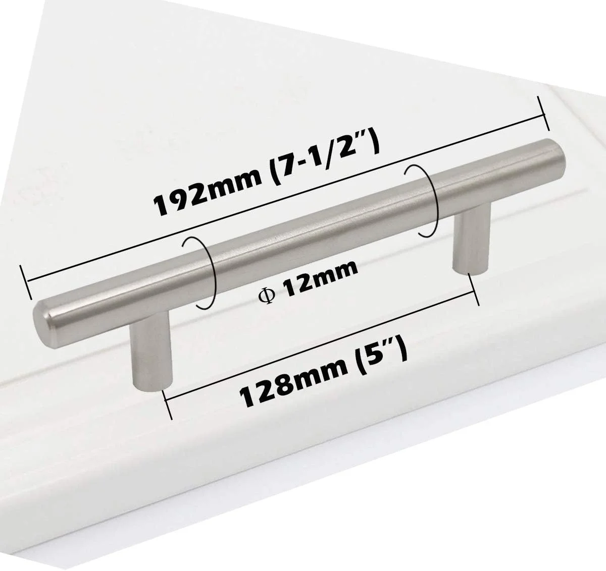 دستگیره های تی بار کابینت و کمد Gobrico، مناسب برای حمام و آشپزخانه، استیل ضد زنگ، نیکل ساتن، 5 اینچ (128 میلی متر) فاصله سوراخ ها، نیکل ساتن GB201HSS128