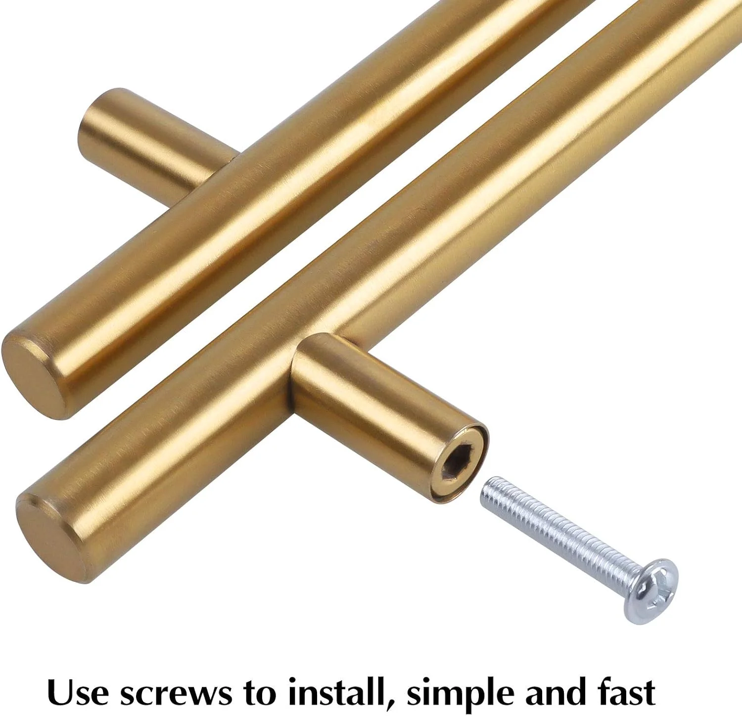 هاتچ بسته 10 عددی دستگیره کشو کابینت برنجی برس خورده 8 اینچی، دستگیره T شکل استیل ضد زنگ، طول 6 اینچ، فاصله مرکز سوراخ 5 اینچ