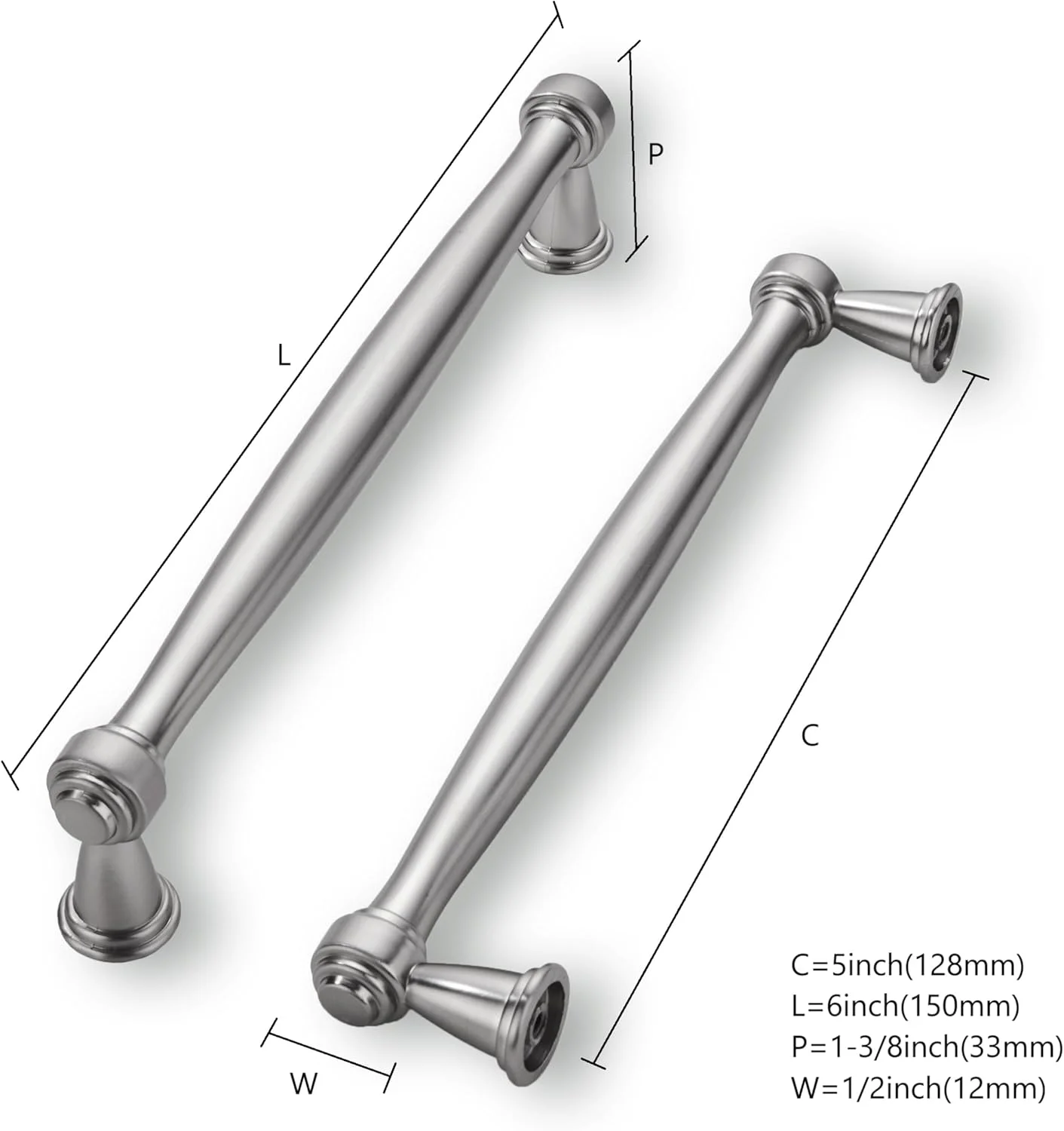 دستگیره کابینت ختوم ور، بسته 10 عددی، 5 اینچی (128 میلی متر)، نیکل ساتن برس خورده، دستگیره های سخت افزاری کابینت آشپزخانه برای کشوهای کمد و دستگیره های دراور