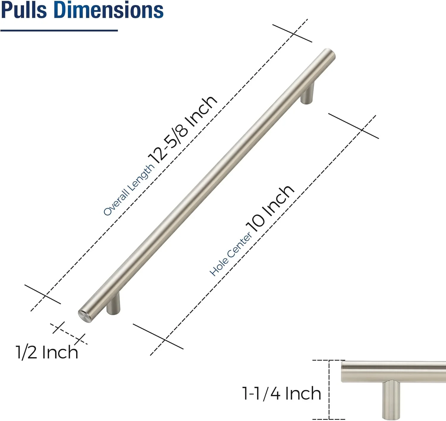 دستگیره کابینت JOY DECOR بسته 10 عددی، دستگیره های نیکل برس خورده، دستگیره کابینت آشپزخانه با مرکز سوراخ 10 اینچی، دستگیره های T شکل استیل ضد زنگ برای کشوهای کمد