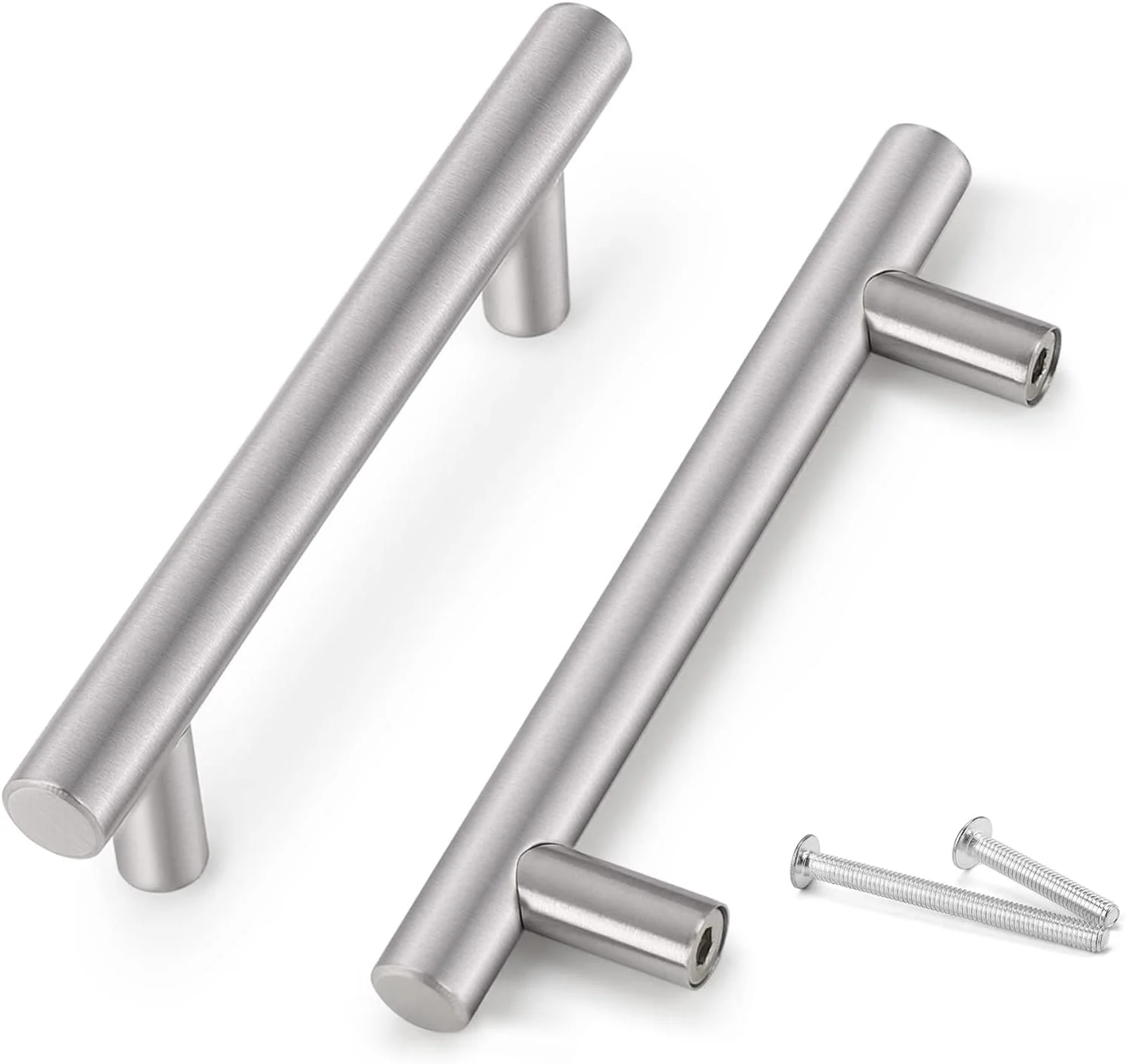 دستگیره کابینت آشپزخانه پروبریکو، فاصله سوراخ 96 میلی متر، دستگیره های T شکل نیکل برس خورده، دستگیره کشو کمد استیل ضد زنگ، دستگیره درب مبلمان 150 میلی متر، بسته 10 عددی