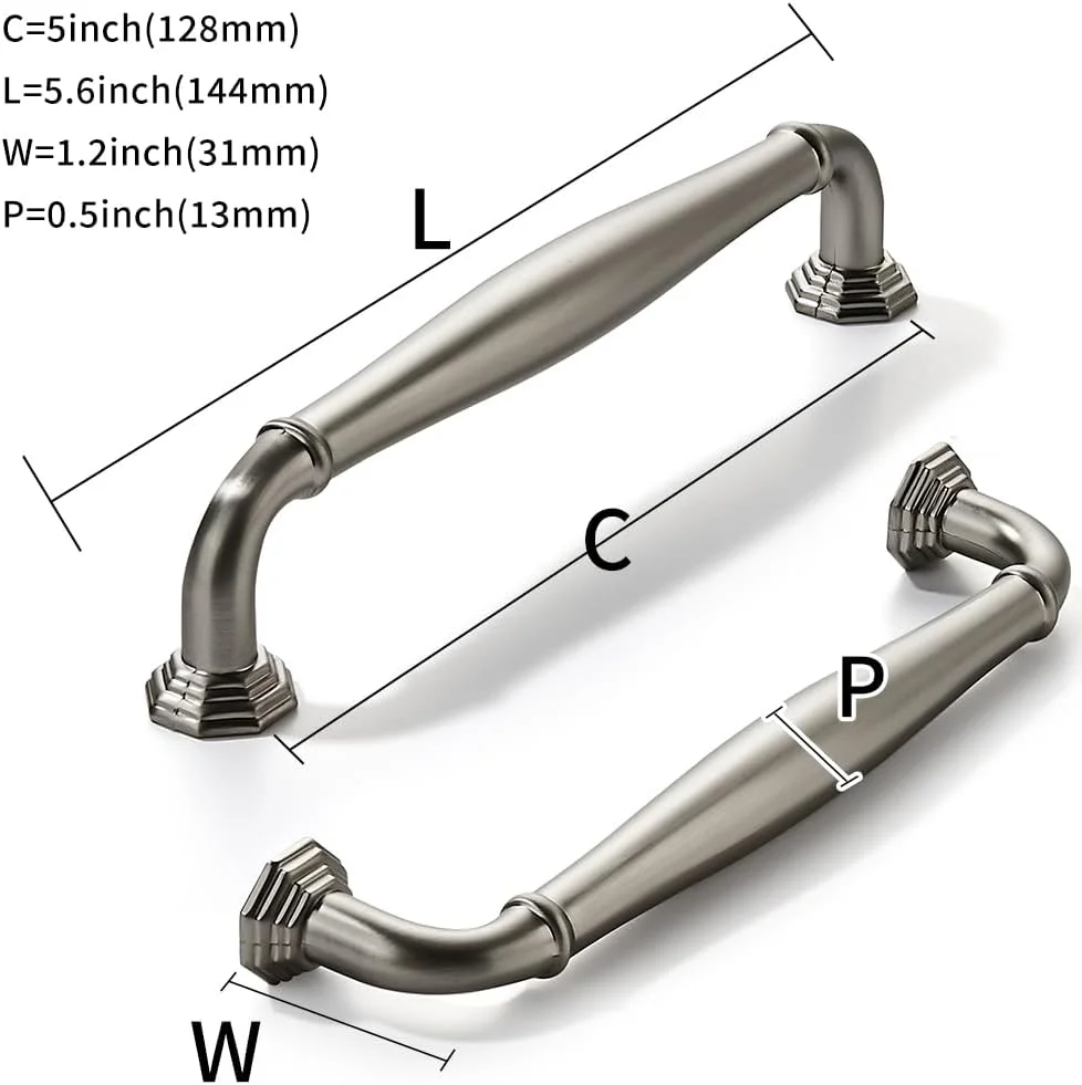 دستگیره کابینت 10 عددی khtumeware، نیکل ساتن برس خورده، سنگین، 128 میلی‌متری، دستگیره کشو و کمد، سخت افزار بادوام و محکم