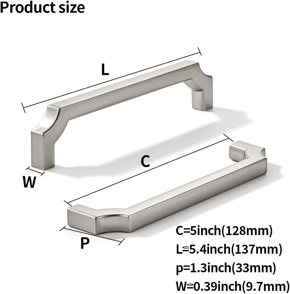 دستگیره کابینت 10 عددی khtumeware، نیکل ساتن برس خورده 128 میلی متر، دستگیره های سنگین آلیاژ روی جامد برای کابینت های آشپزخانه/حمام، کشوها و کمدهای (فاصله مرکز تا مرکز 5 اینچ)