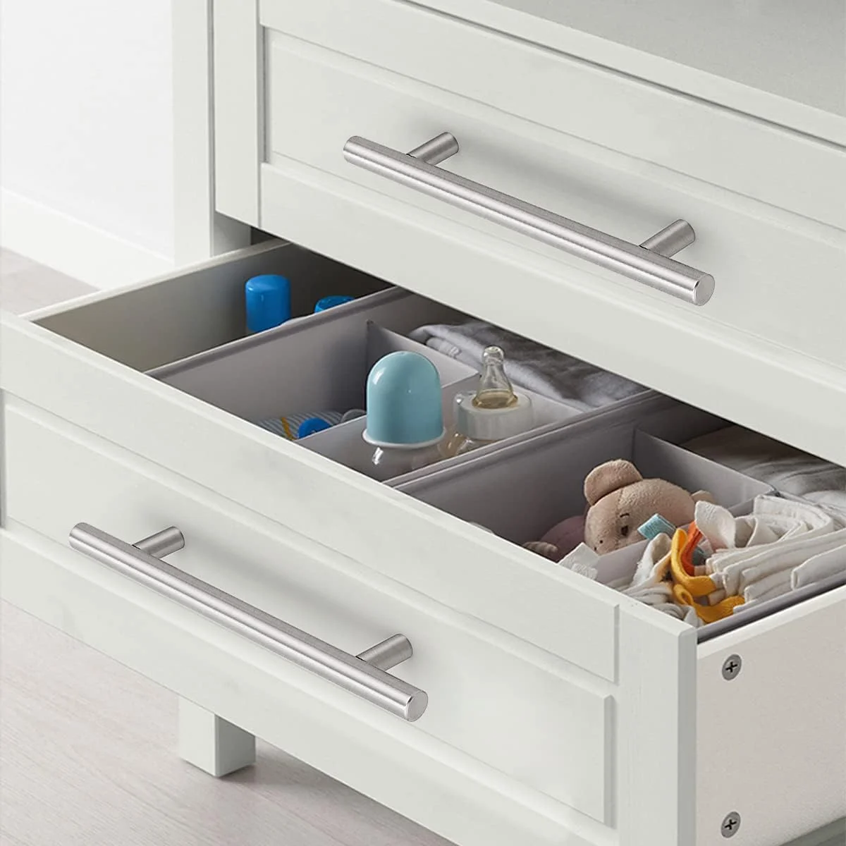 دستگیره کابینت آشپزخانه پروبریکو، فاصله سوراخ 96 میلی متر، دستگیره های T شکل نیکل برس خورده، دستگیره کشو کمد استیل ضد زنگ، دستگیره درب مبلمان 150 میلی متر، بسته 10 عددی