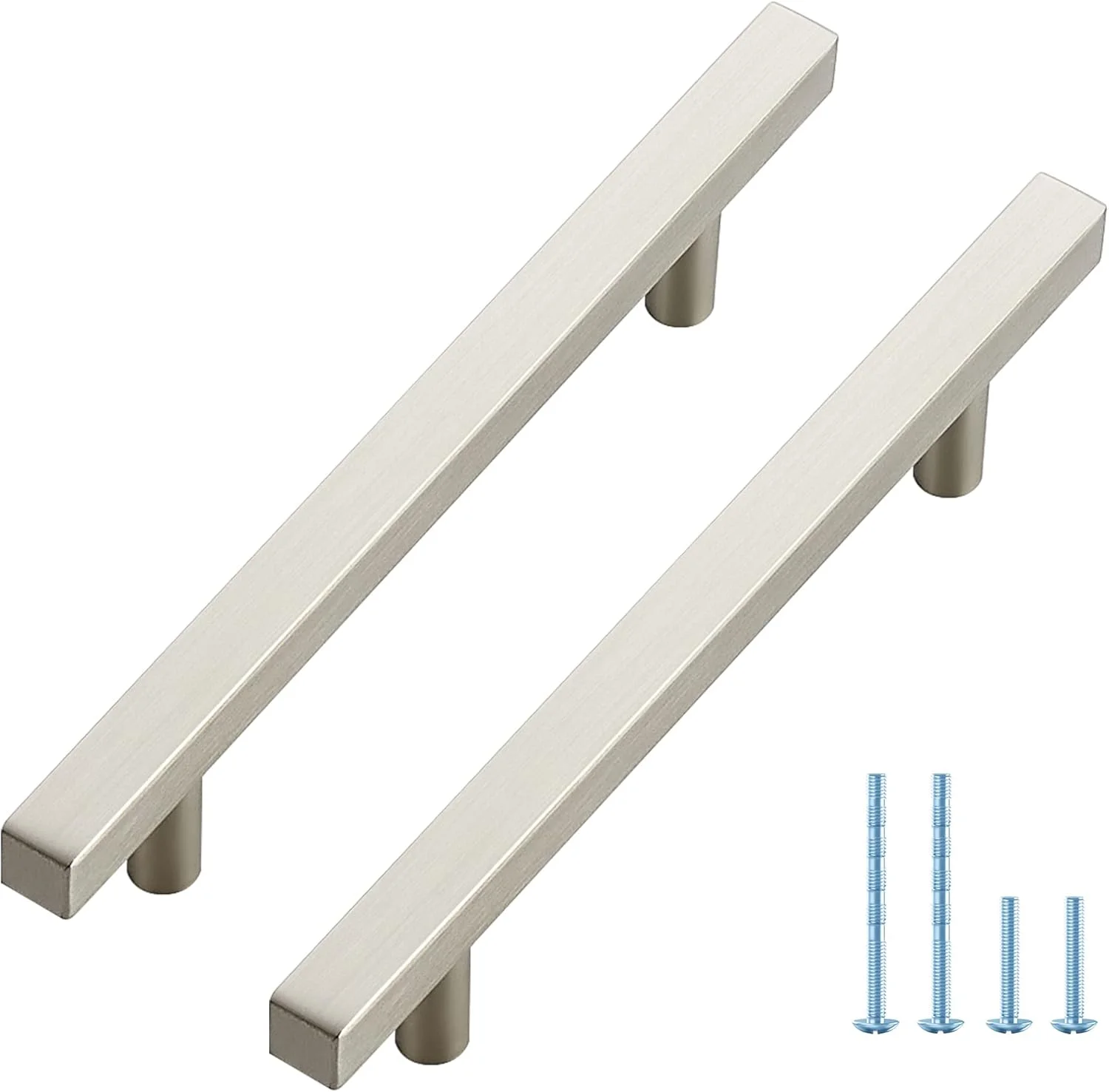 دستگیره کابینت نیکل برس خورده 10 عددی با مرکز سوراخ 5 اینچی (128 میلی متر)، سخت افزار مربعی آشپزخانه برای کابینت ها و کشوها، دستگیره های استیل ضد زنگ، طول کلی 7-3/8 اینچ
