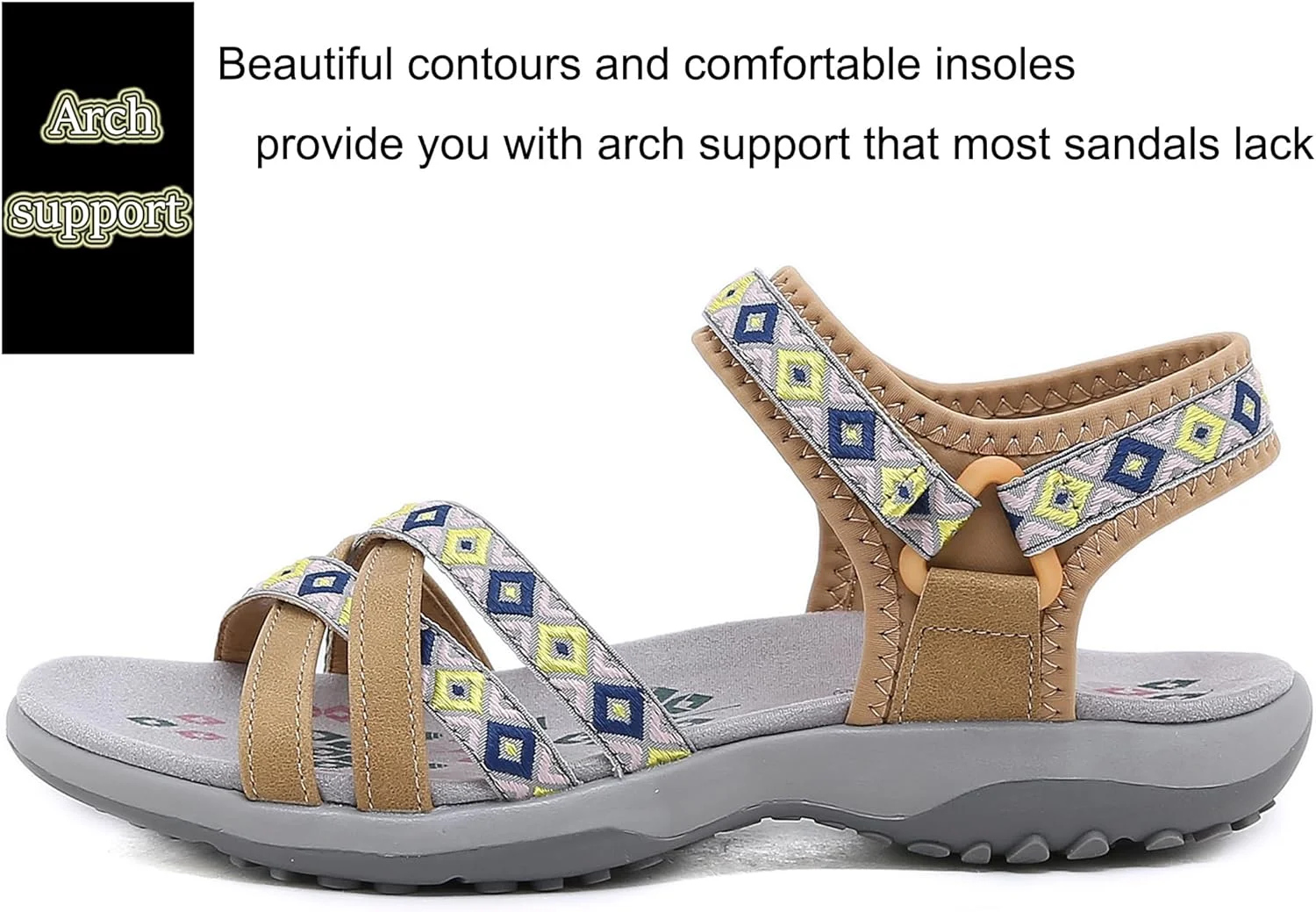صندل پیاده روی زنانه Meik Mangni، صندل ورزشی با پشتیبانی از قوس پا، صندل های راحت فضای باز، بند قلاب و حلقه قابل تنظیم، کفش های ساحلی تابستانی به سبک قومی