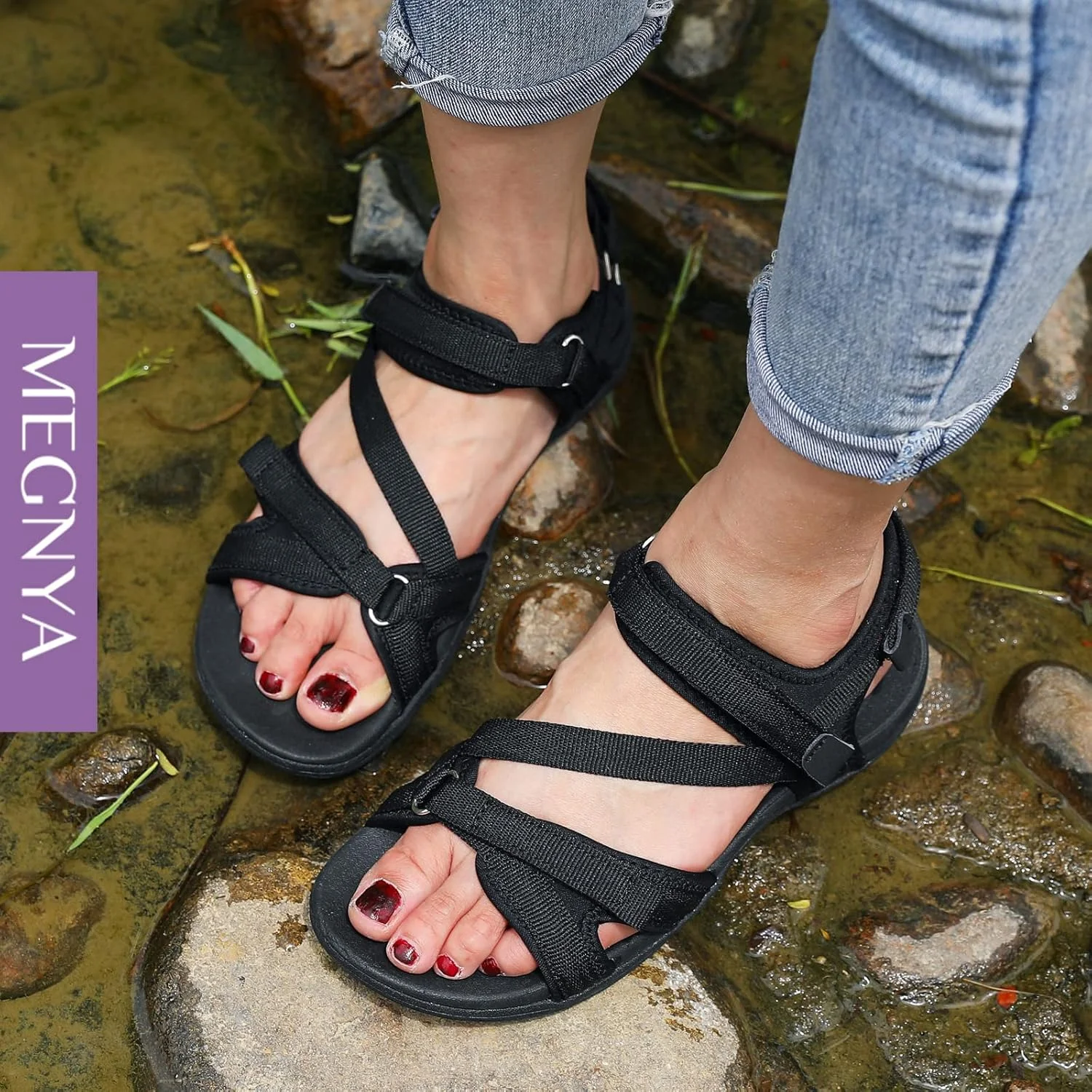 صندل های پیاده روی راحت زنانه، صندل های ضد لغزش مناسب پیاده روی، ضد آب برای کمپینگ در فضای باز، صندل های ورزشی سبک وزن با بندهای قابل تنظیم