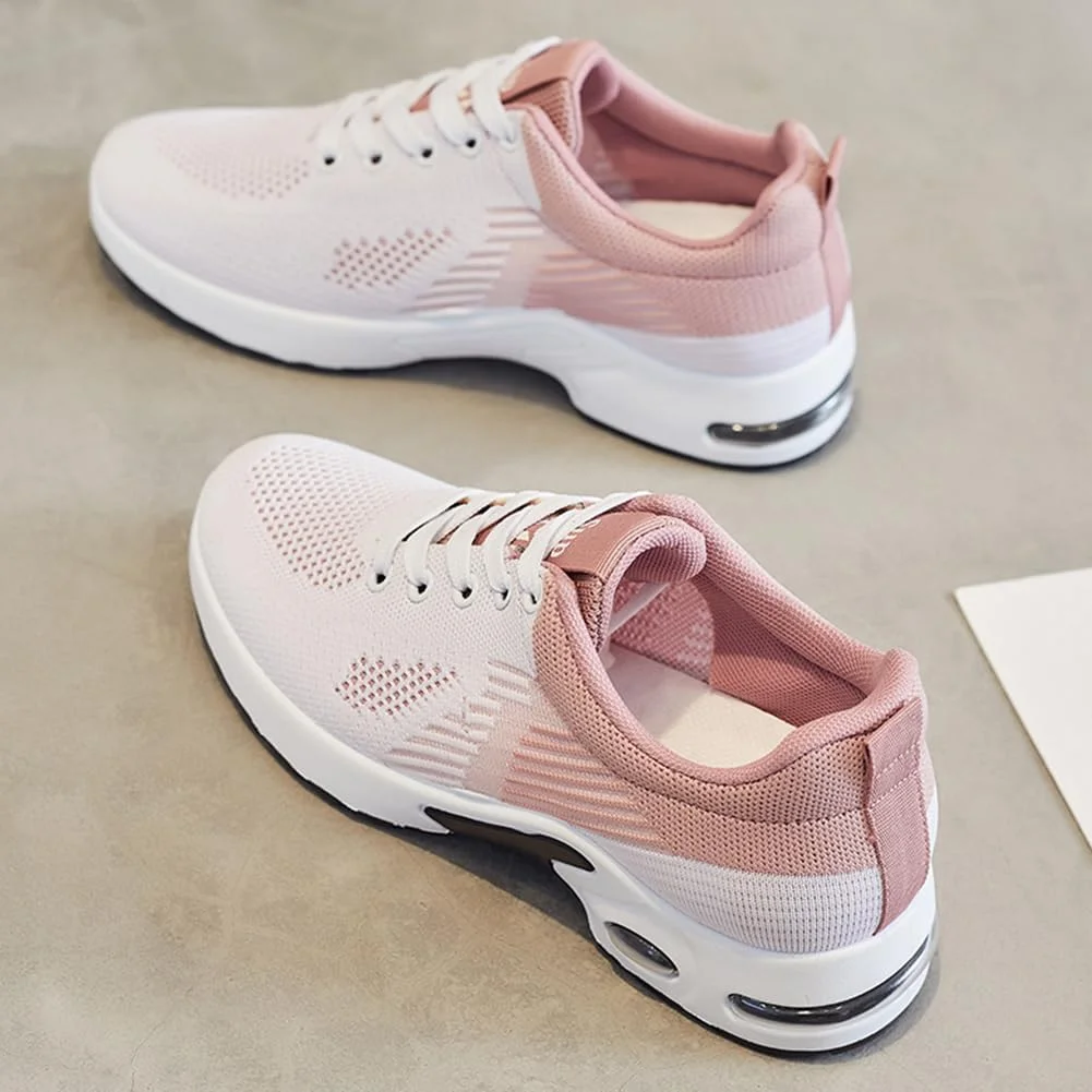 کفش‌های دویدن زنانه LYEAA، کفش‌های کتانی بالشتک هوا، کفش‌های پیاده‌روی غیر لغزنده، کفش‌های ورزشی توری تنفسی برای مسافرت در فضای باز، صورتی، سایز 42 EU