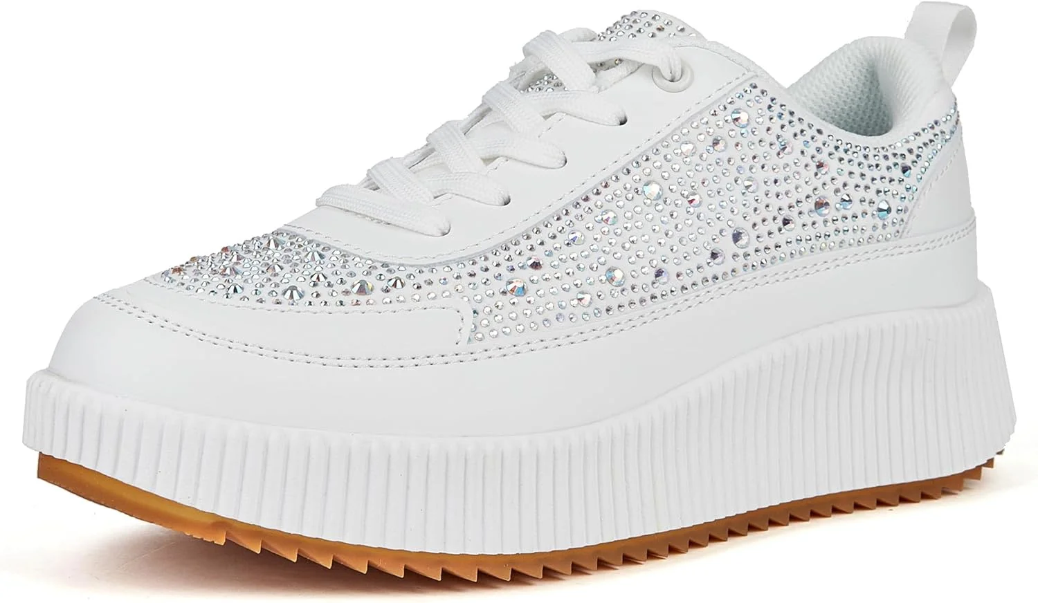 کفش کتانی پلتفرم زنانه LUCKY STEP، نگین دار، فشن، ضخیم، اسپرت، براق، بافت قدیمی، مناسب پیاده روی