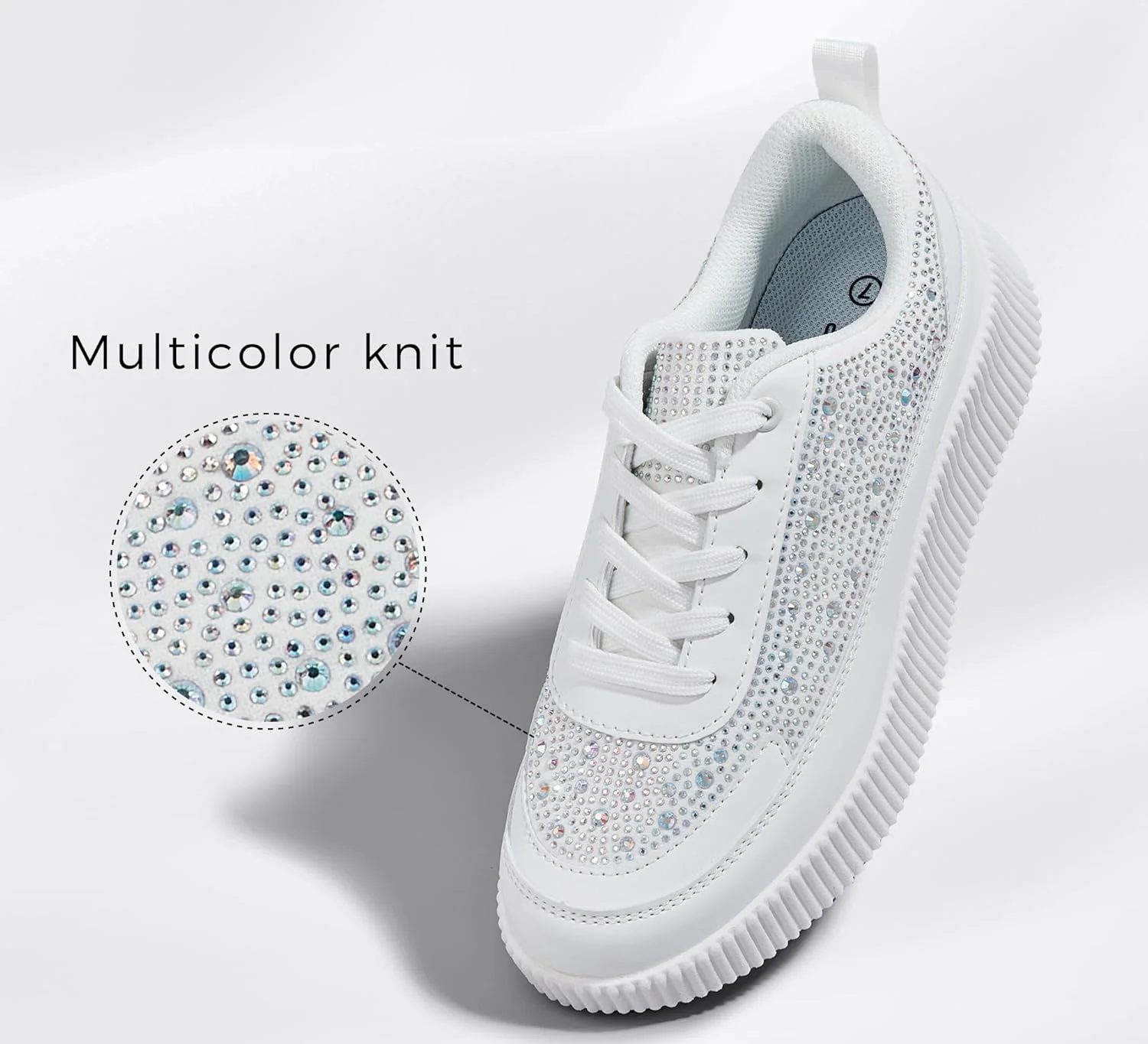 کفش کتانی پلتفرم زنانه LUCKY STEP، نگین دار، فشن، ضخیم، اسپرت، براق، بافت قدیمی، مناسب پیاده روی