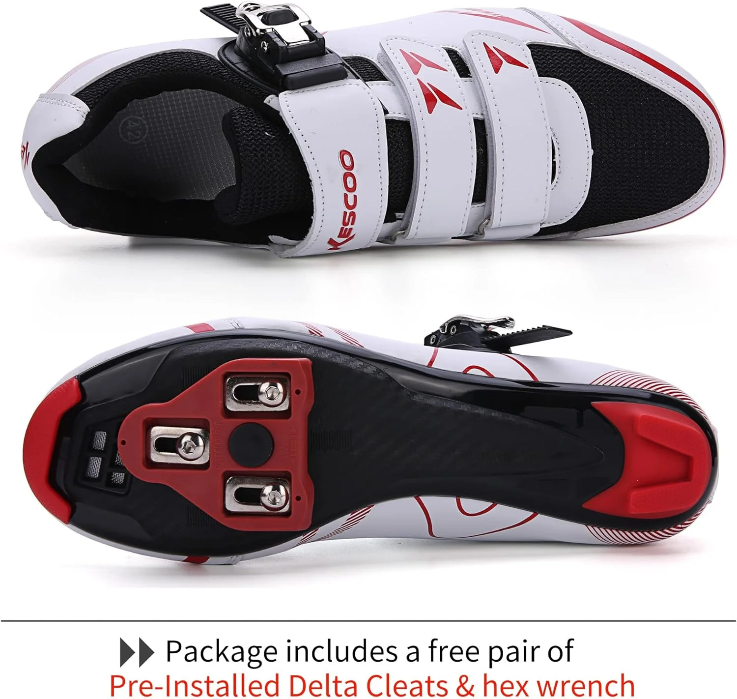 کفش دوچرخه سواری مردانه و زنانه KESCOO سازگار با پلوتون، Look Delta و SPD، کفش های کلیپسی مناسب برای دوچرخه های داخل و خارج از منزل، مشکی قرمز - Delta Cleats، سایز 38