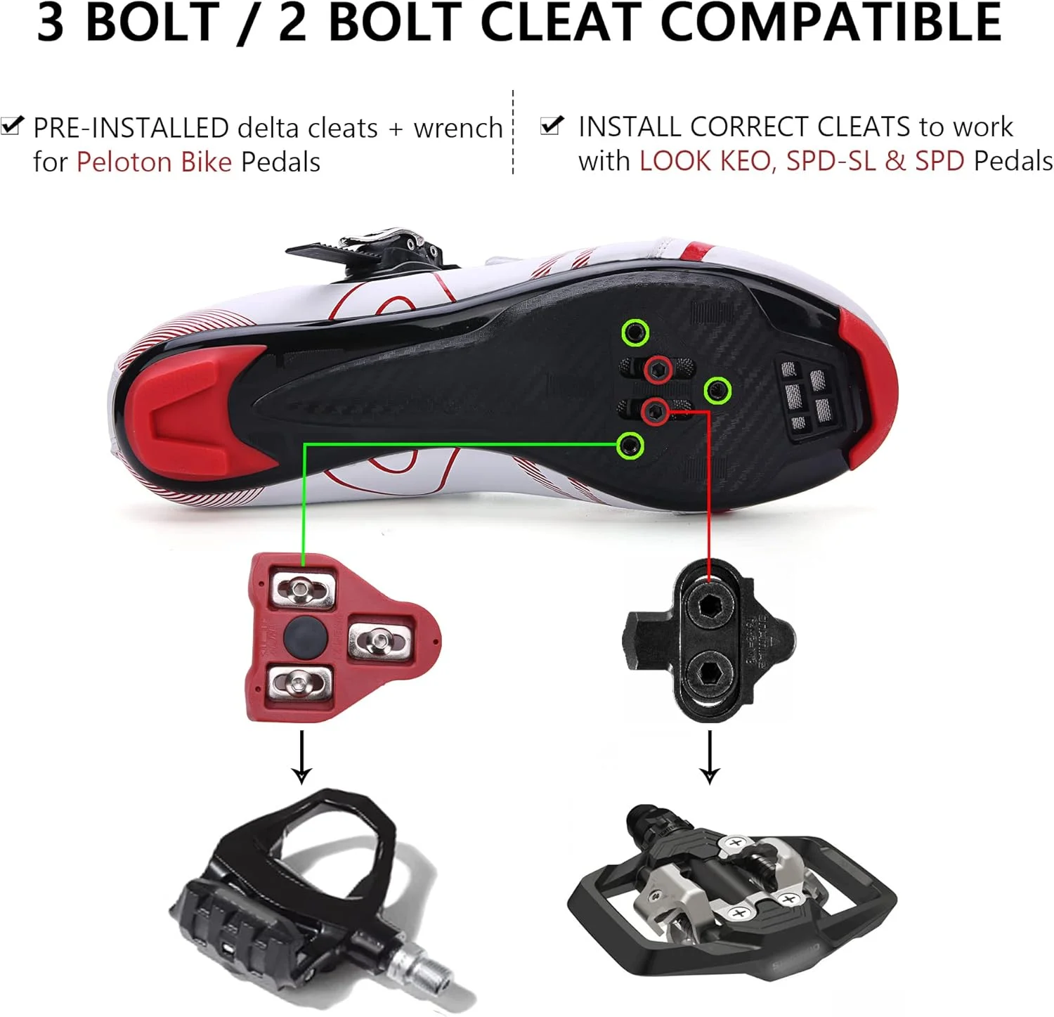 کفش دوچرخه سواری مردانه و زنانه KESCOO سازگار با پلوتون، Look Delta و SPD، کفش های کلیپسی مناسب برای دوچرخه های داخل و خارج از منزل، مشکی قرمز - Delta Cleats، سایز 38