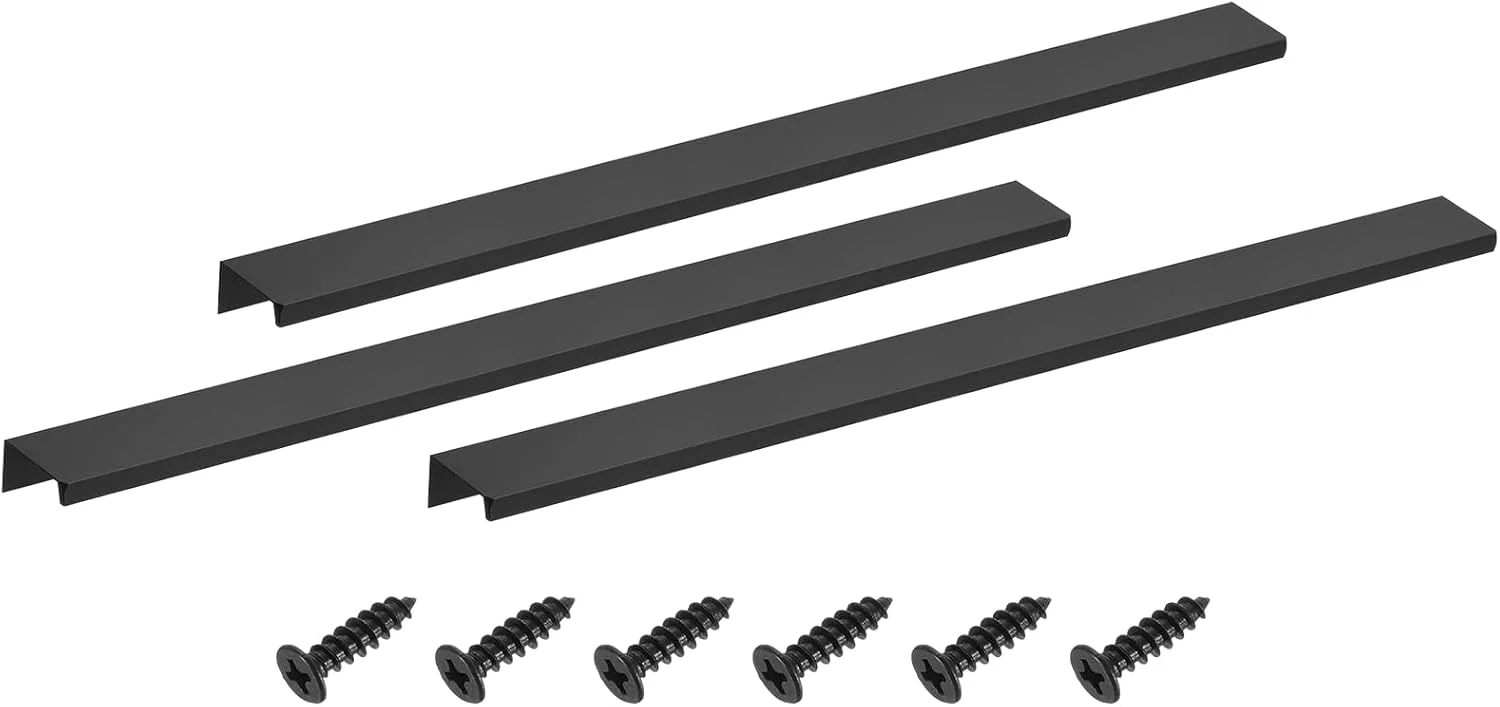 دستگیره لبه انگشتی کابینت سورسیینگ مپ، 3 عدد 400 میلی متر / 15.75 اینچ آلیاژ آلومینیوم نصب پشتی دستگیره های مخفی کابینت دستگیره پنهان برای کابینت کشو آشپزخانه منزل، مشکی