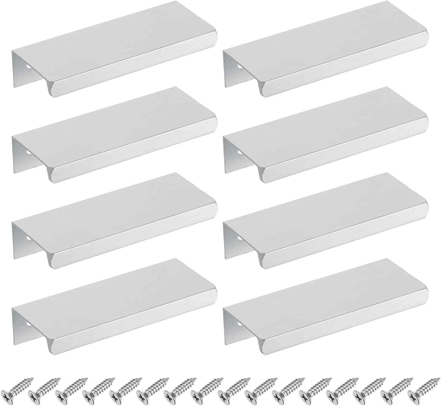 دستگیره لبه انگشتی کابینت سورسیینگ مپ، 8 عدد 80 میلی متری آلیاژ آلومینیوم نصب از پشت دستگیره های مخفی کابینت دستگیره پنهان برای کابینت کشو آشپزخانه منزل، نقره ای