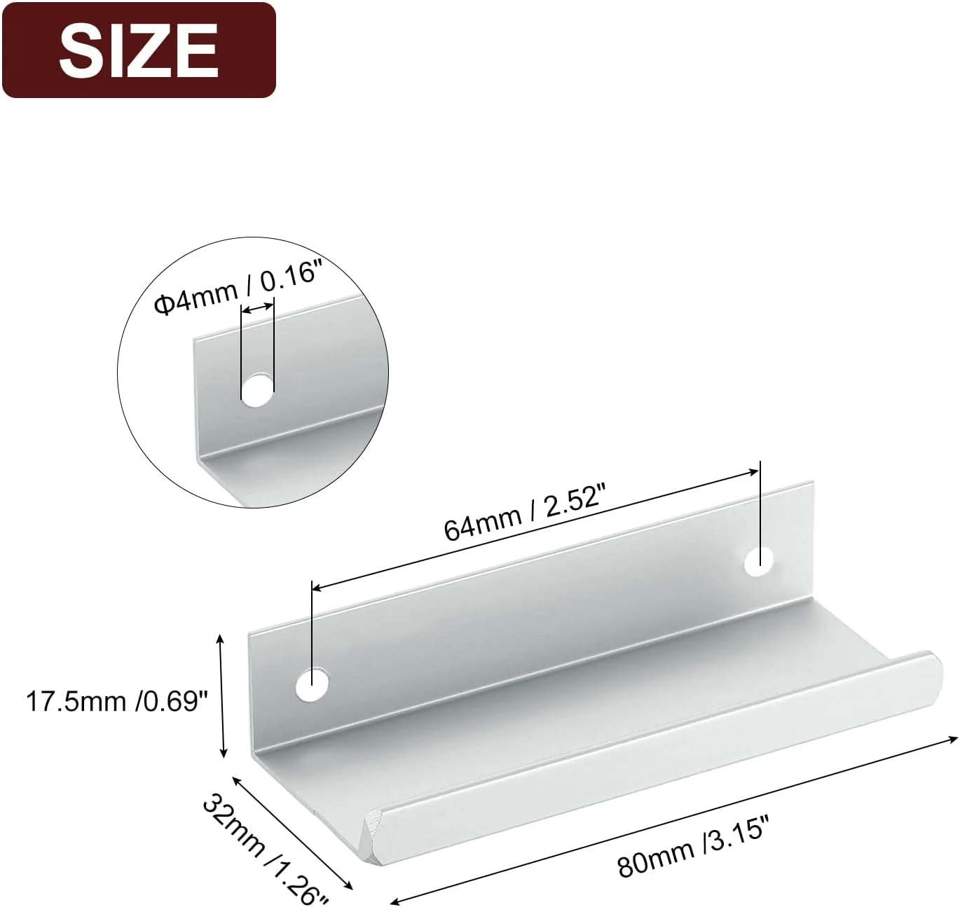 دستگیره لبه انگشتی کابینت سورسیینگ مپ، 8 عدد 80 میلی متری آلیاژ آلومینیوم نصب از پشت دستگیره های مخفی کابینت دستگیره پنهان برای کابینت کشو آشپزخانه منزل، نقره ای